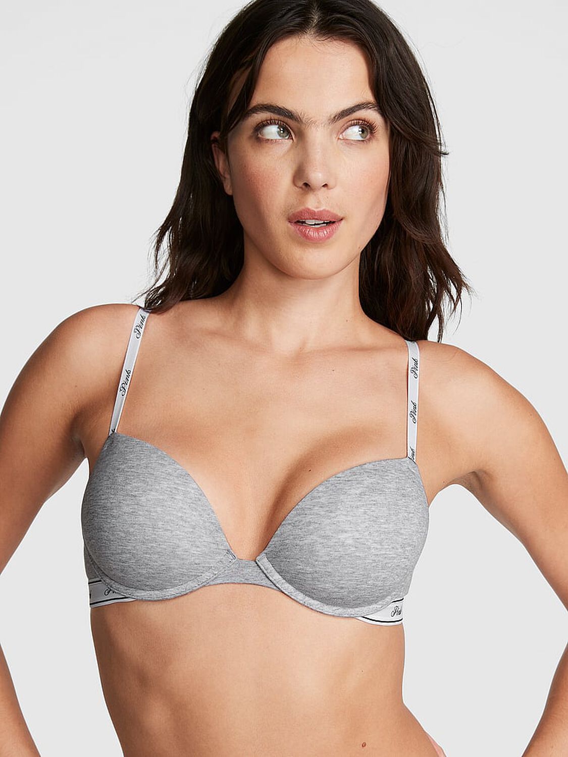 vs Pink Wear Everywhere Wear Everywhere Super Push-Up Bra Medium Heather Grey 1 of 3 