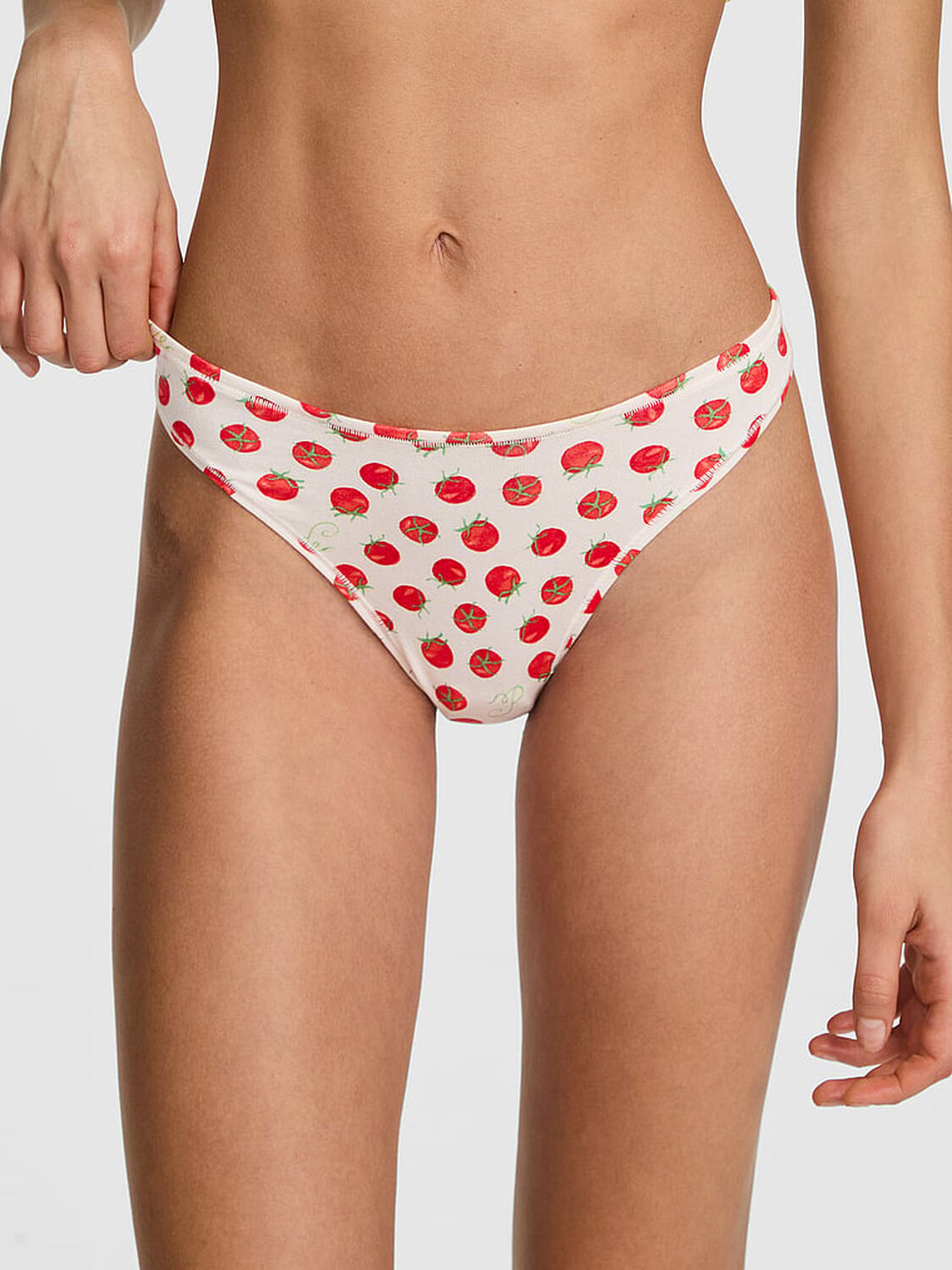 vs Pink Cotton High-Leg Thong Panty White Shell Tomato Print 1 of 3 