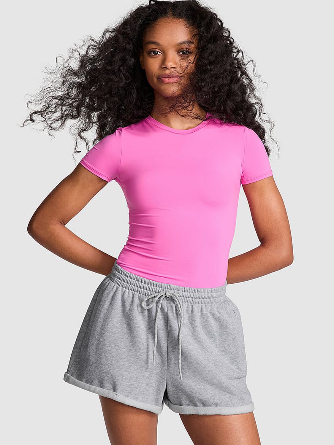 vs Pink Ivy Fleece Rolled Hem Shorts Medium Heather Grey 1 of 3 