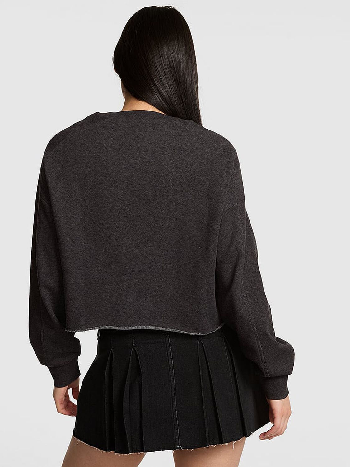 vs Pink Campus Terry&trade; Raw-Cut Crew Sweatshirt Charcoal Heather Grey 2 of 3 