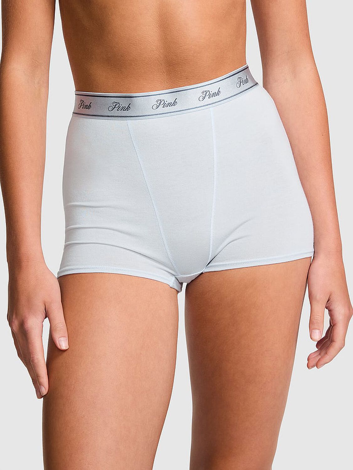 vs Pink Logo Cotton High-Waist Boyshort Panty Hydrangea Blue 1 of 3 