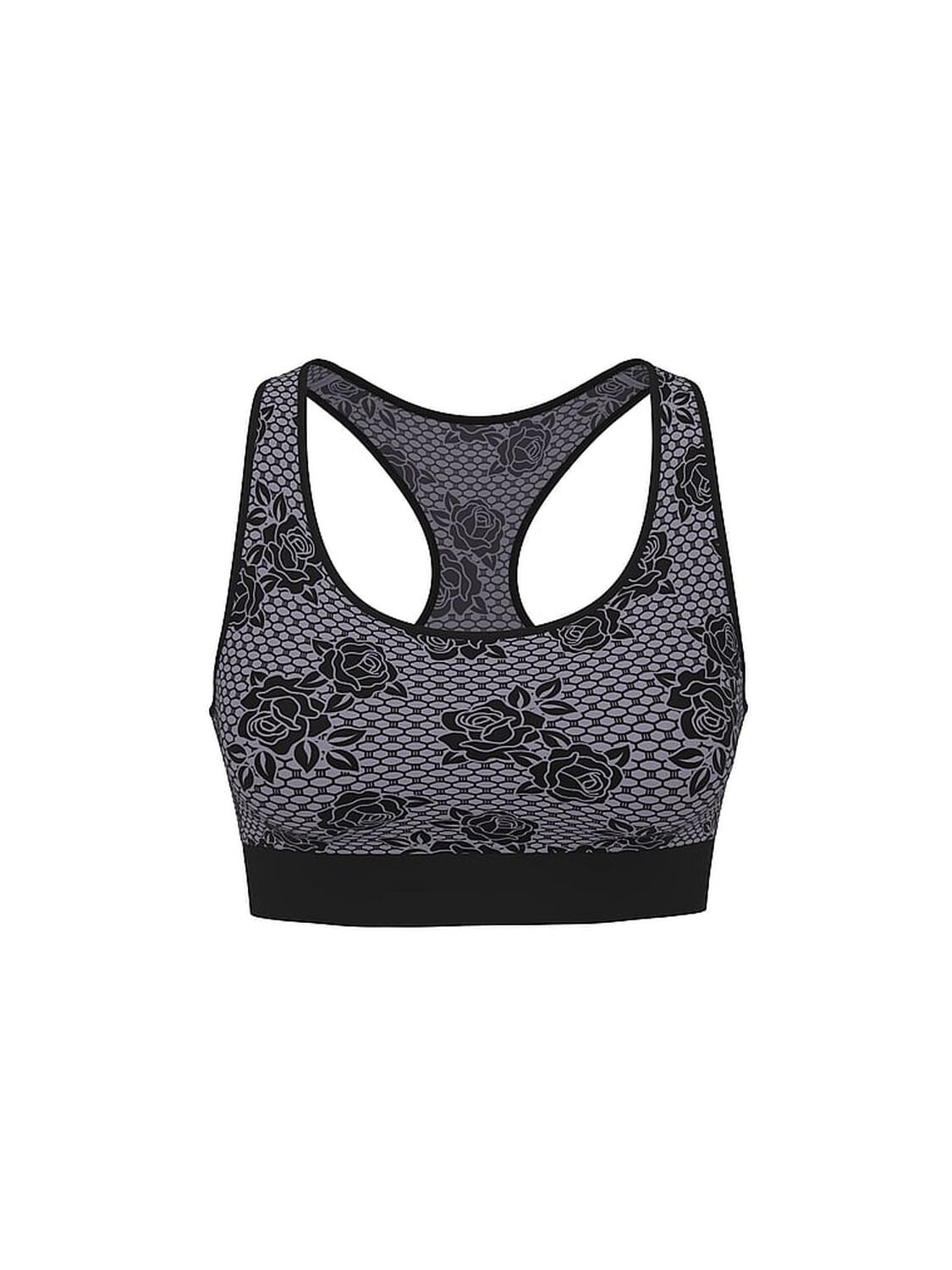 vs Pink Seamless Reversible Sports Bra Pure Black Rose Print 3 of 3 