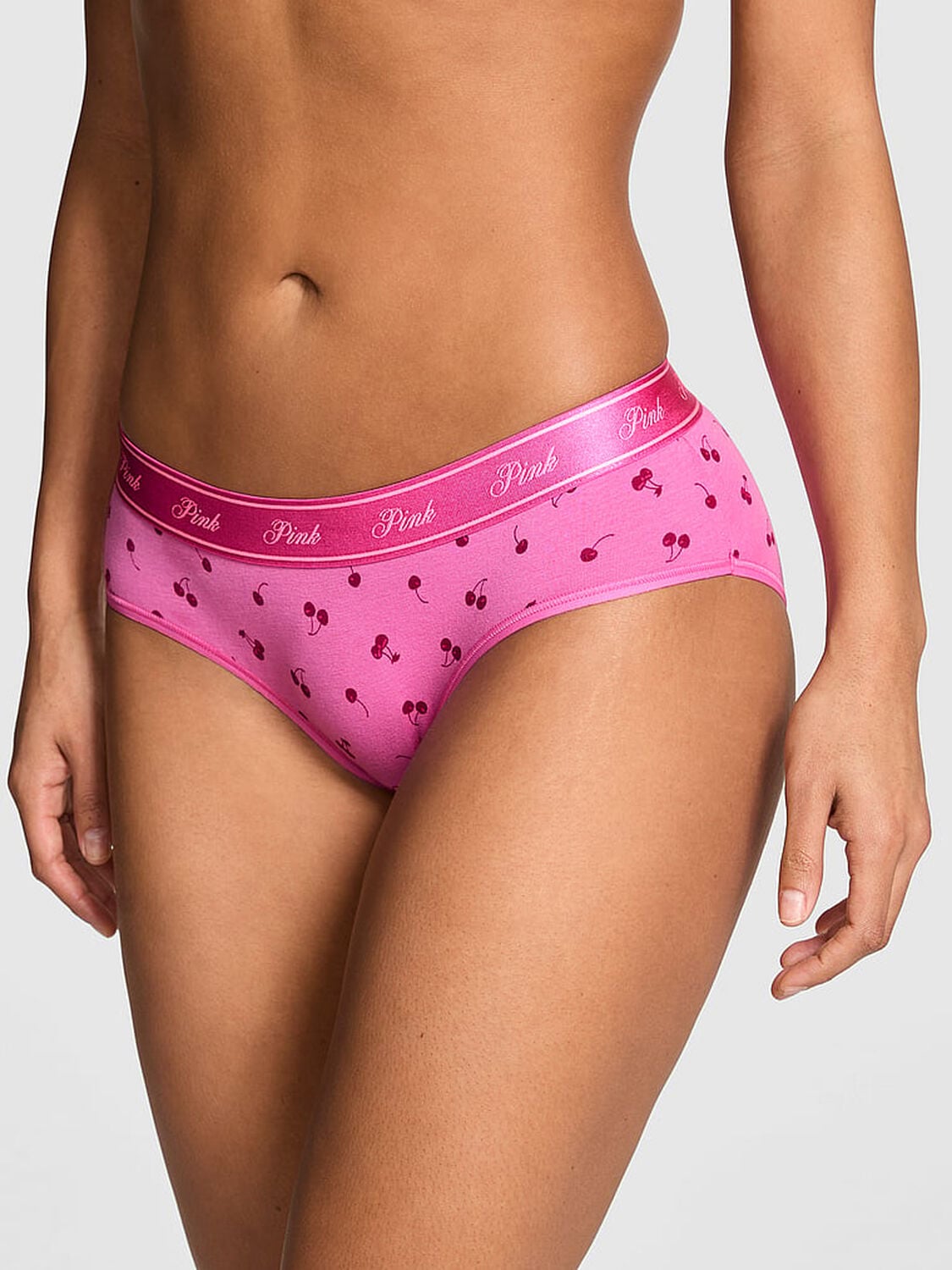 vs Pink Logo Cotton Hiphugger Panty Sizzling Strawberry Cherry Print 1 of 3 