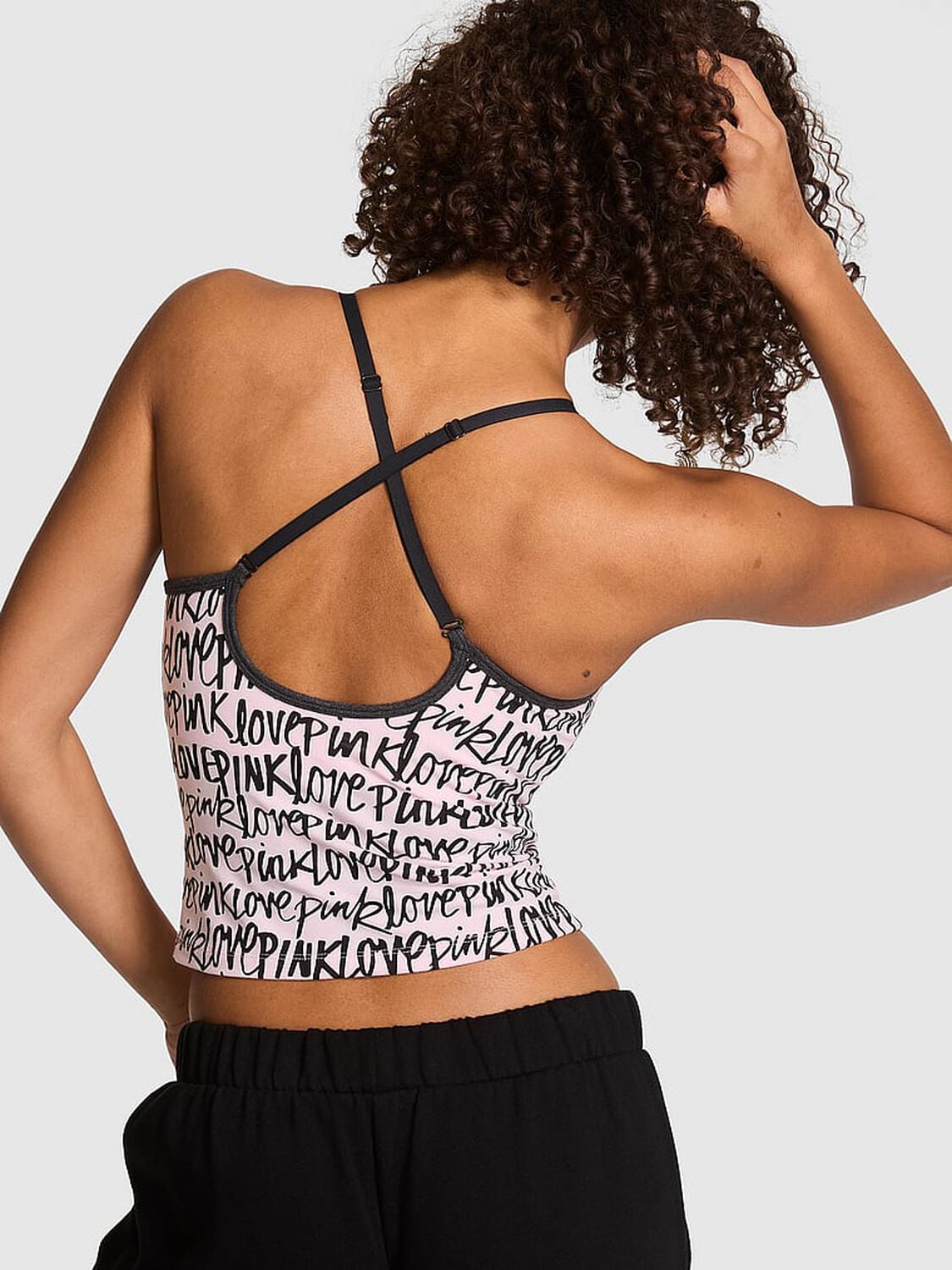 vs Pink All-Day Cotton High-Neck Bra Tank Allover Lovepink Print 2 of 4 