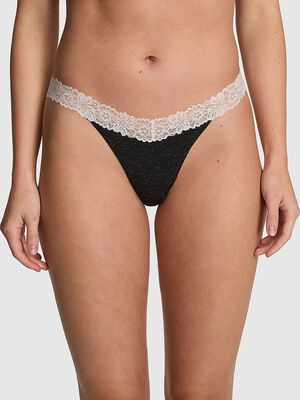 Cotton Lace-Trim Thong Panty