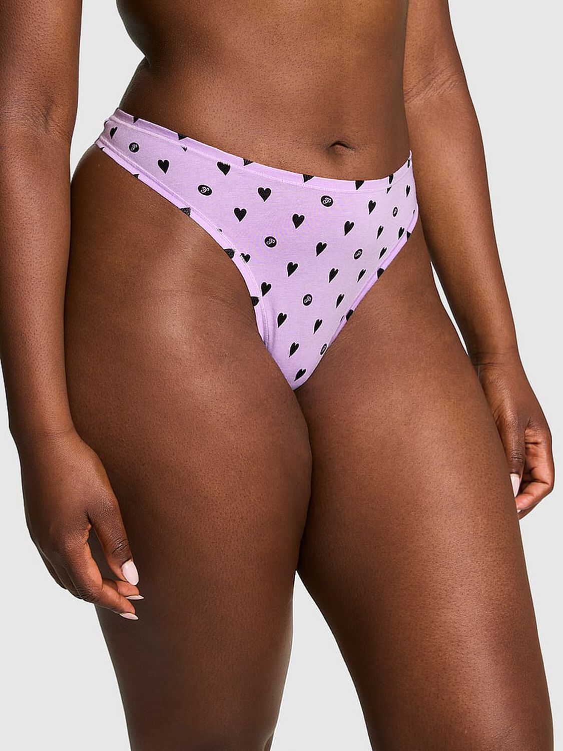 vs Pink Cotton High-Leg Thong Panty Purple Petal Heart Dot Print 1 of 3 