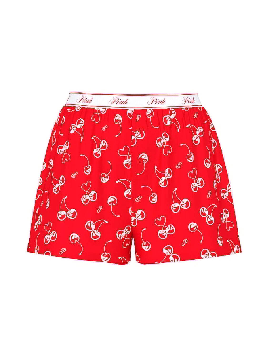 vs Pink Silky Sleep Boxy Pajama Shorts Bright Vermilion Cherry Hearts 3 of 4 