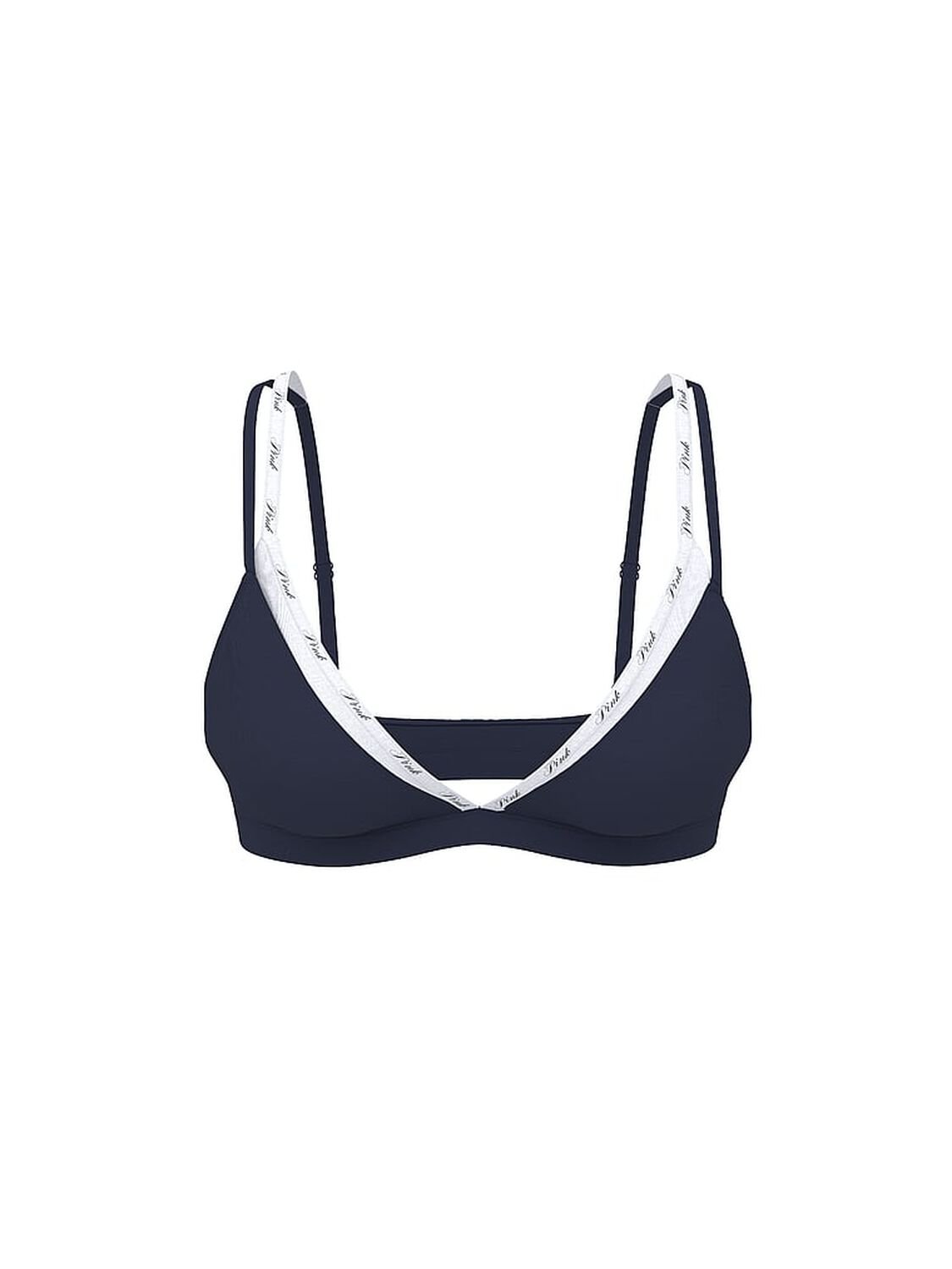 vs Pink Bralettes & Bra Tops Logo Cotton Strappy Triangle Bralette Noir Navy / White 3 of 3 
