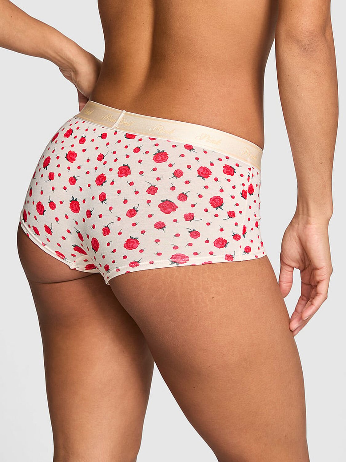 vs Pink Logo Cotton Boyshort Panty Winter White Rose Floral Print 2 of 3 