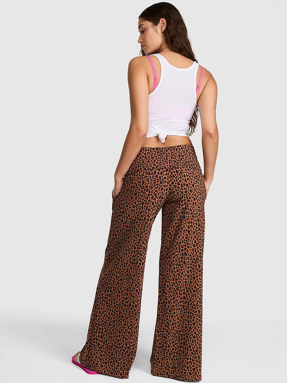 vs Pink All-Day Cotton&trade; Foldover Wide-Leg Pants Leopard 2 of 3 
