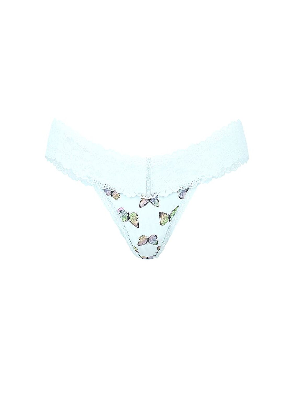 vs Pink PINK Wink&trade; Lace-Trim Thong Panty Blue Multicolor Butterfly 3 of 3 