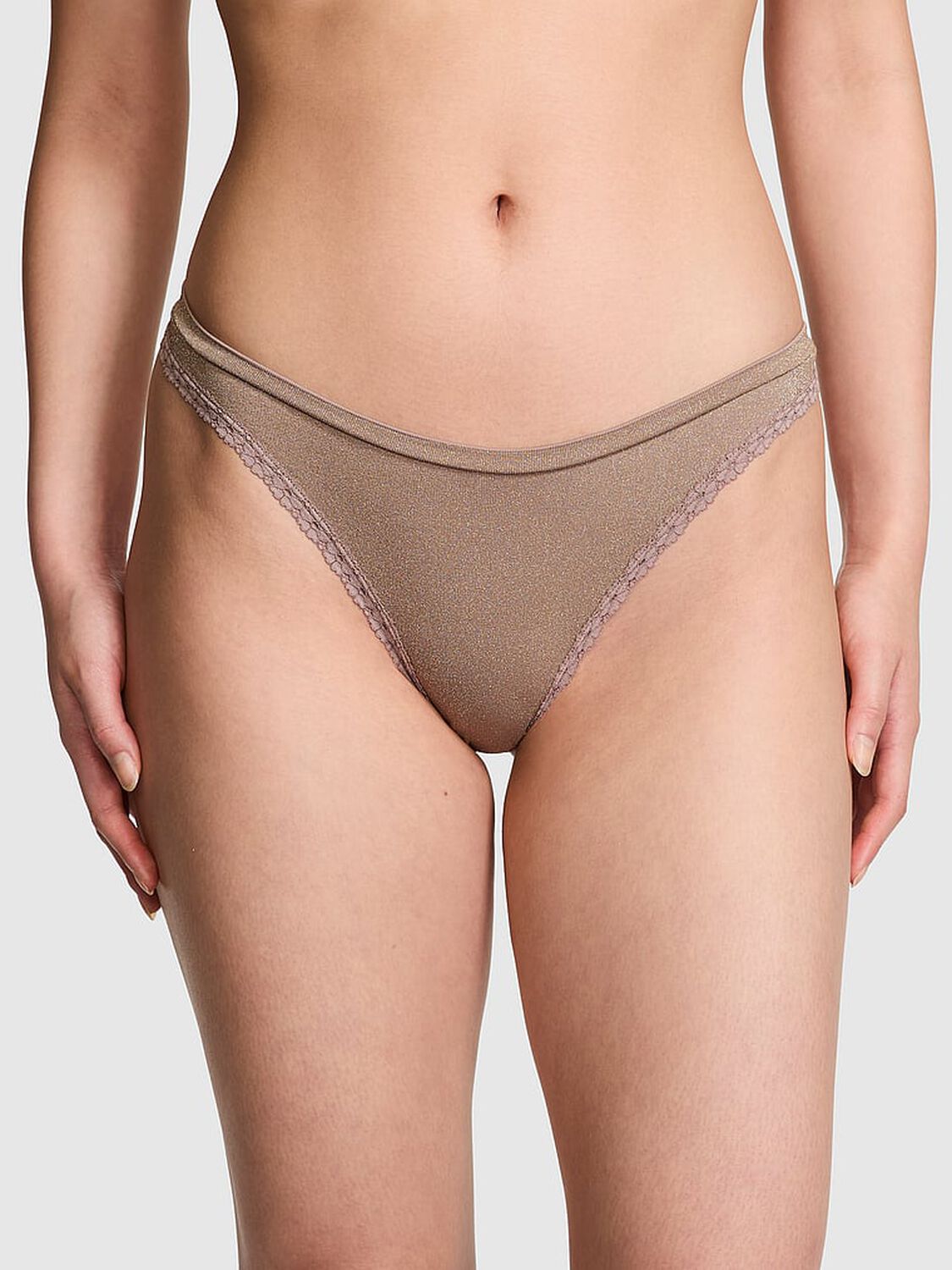 vs Pink Seamless High-Leg Thong Panty Iced Coffee 1 of 3 