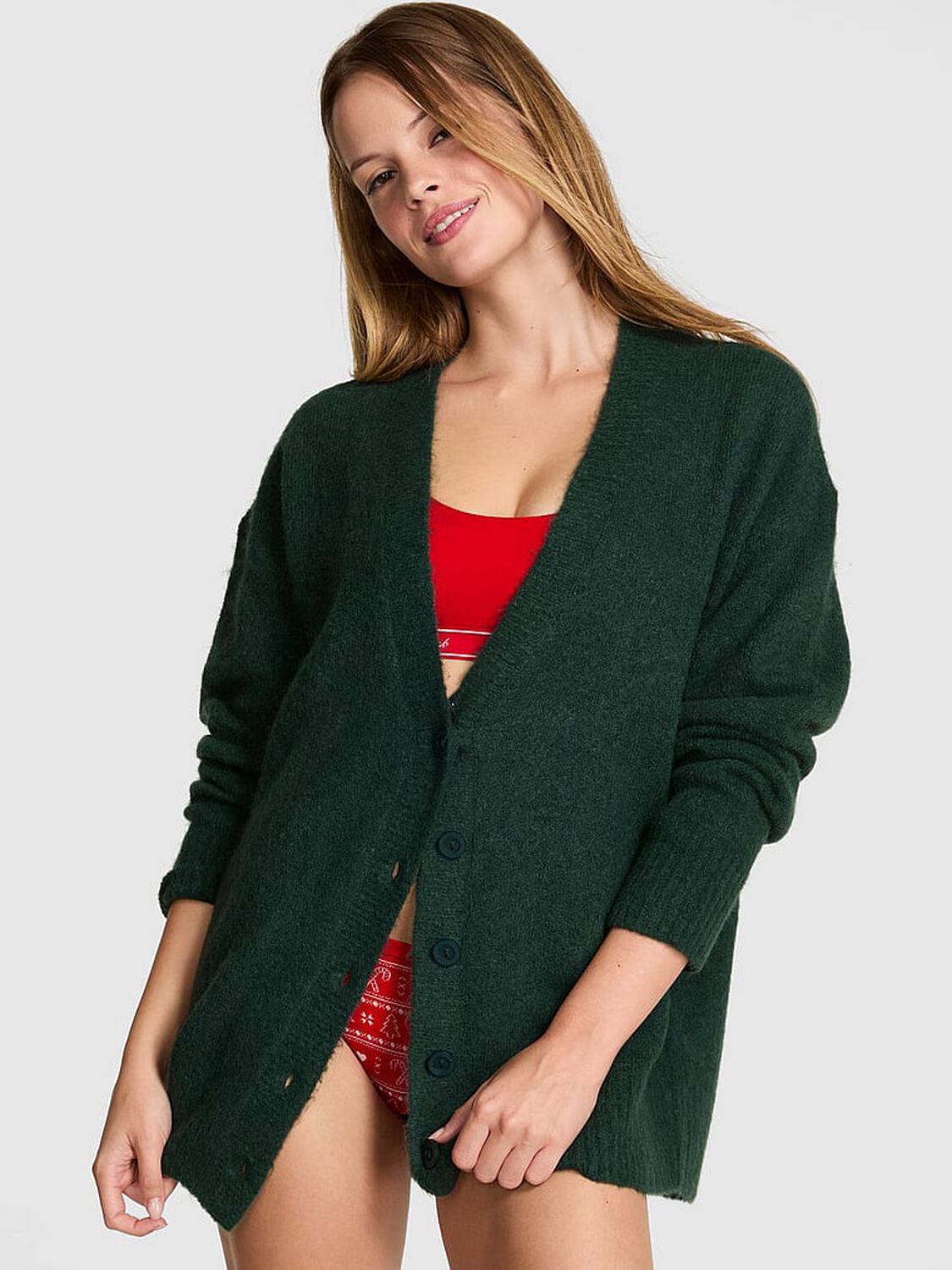 vs Pink Not Your Boyfriend&rsquo;s Oversized Cardigan Deep Forest 1 of 3 