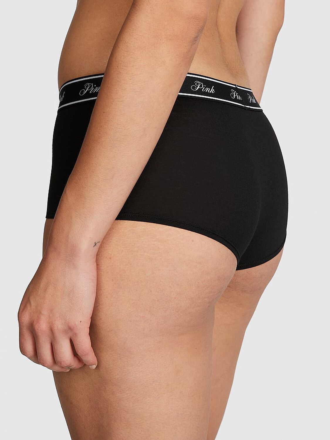 vs Pink Logo Cotton Boyshort Panty Pure Black 2 of 3 