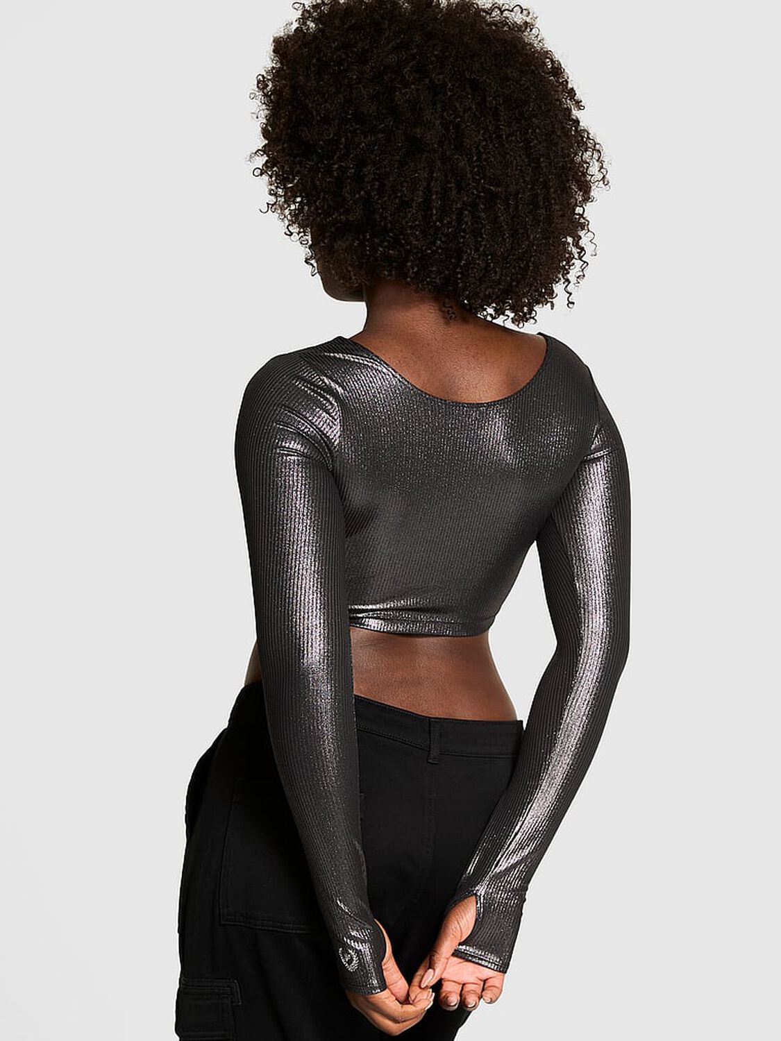 vs Pink Relay Scoop Long-Sleeve Top Pure Black Foil Rib 2 of 2 