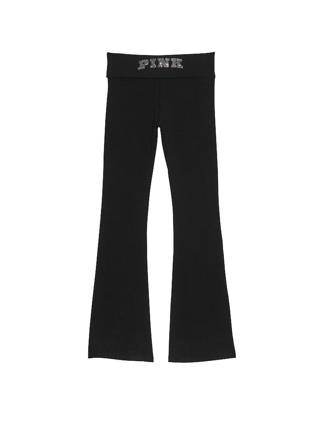 vs Pink All-Day Cotton Foldover Flare Leggings Pure Black Bling 3 of 3 