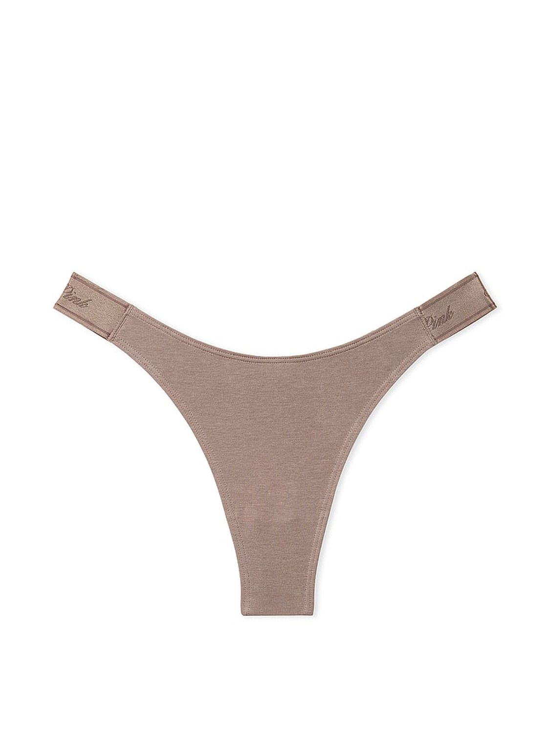 vs Pink Logo Cotton High-Leg Thong Panty Iced Coffee 3 of 3 