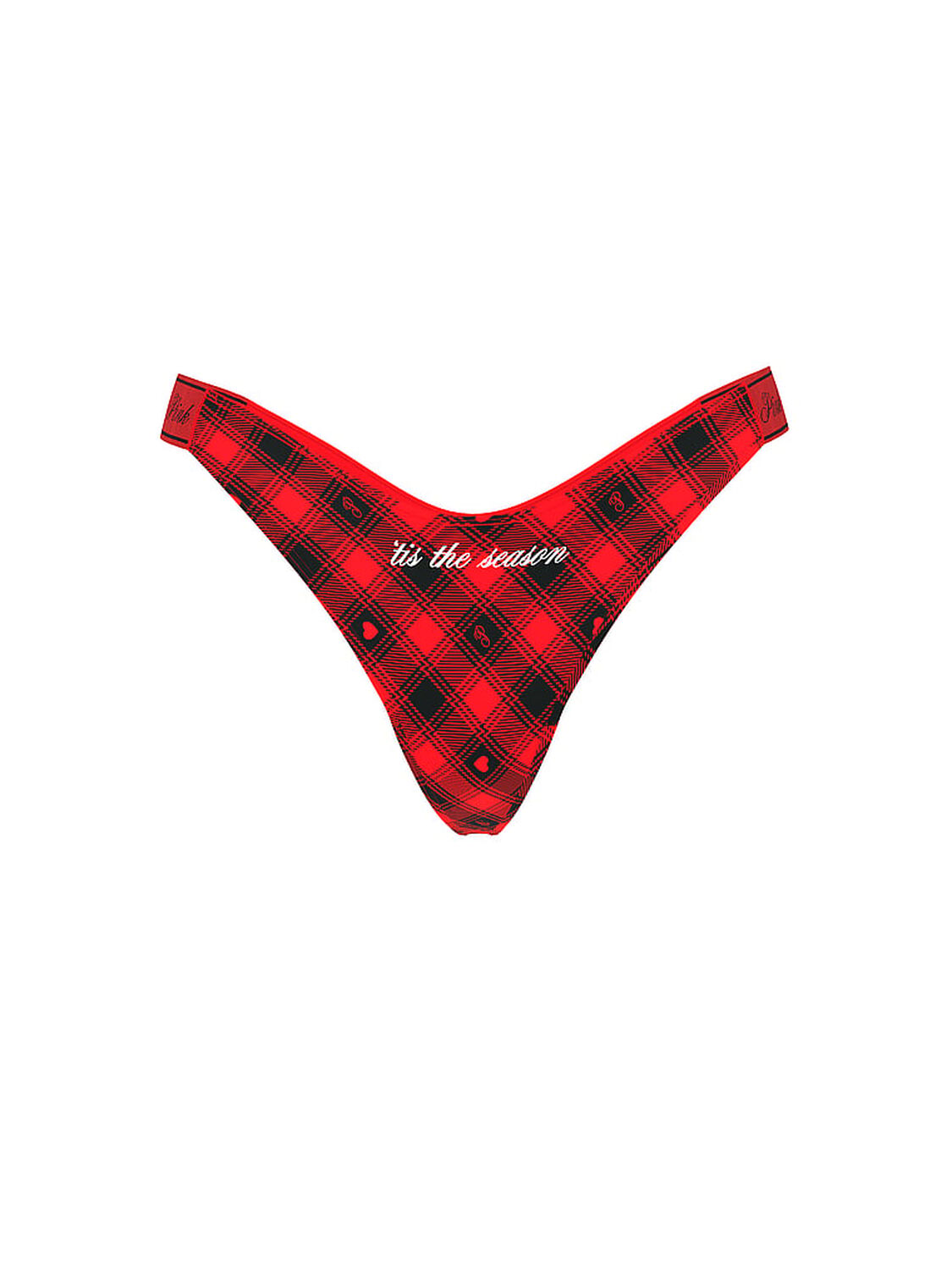 vs Pink Logo Cotton Shine High-Leg Thong Panty Bright Vermillion Plaid Print Foil 'Tis The Season Graphic 3 of 3 