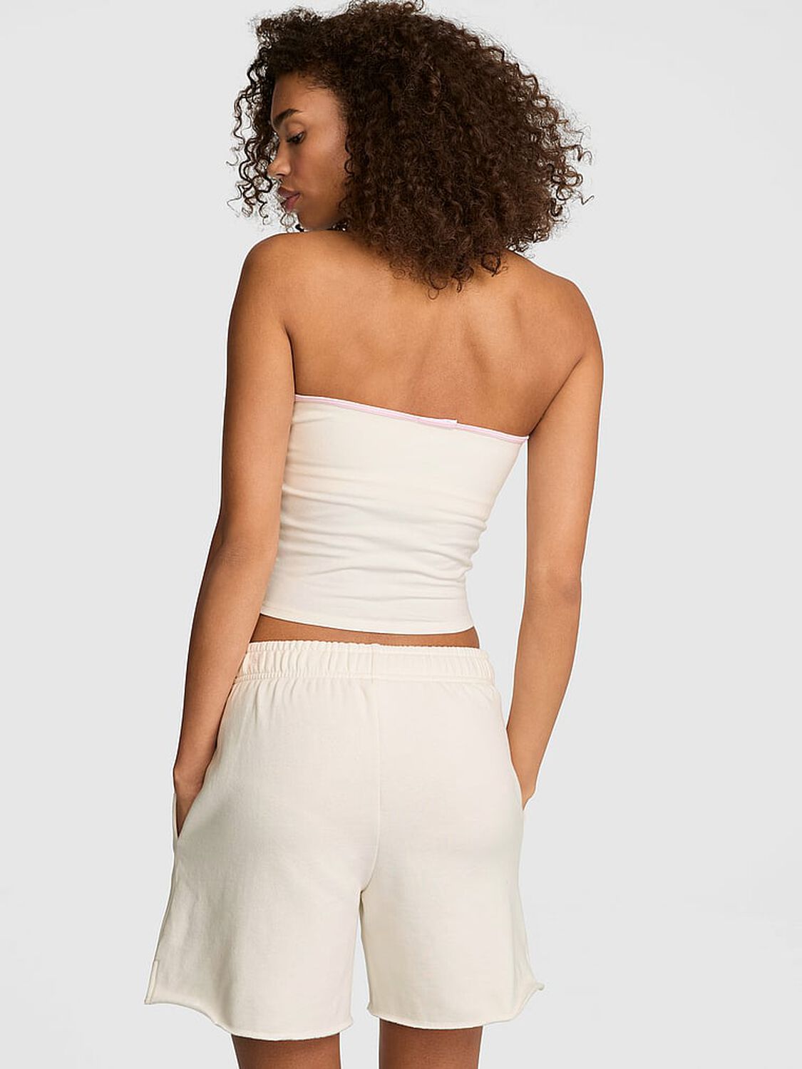 vs Pink All-Day Cotton&trade; Ruched Front-Tie Tube Top Cozy White 2 of 3 
