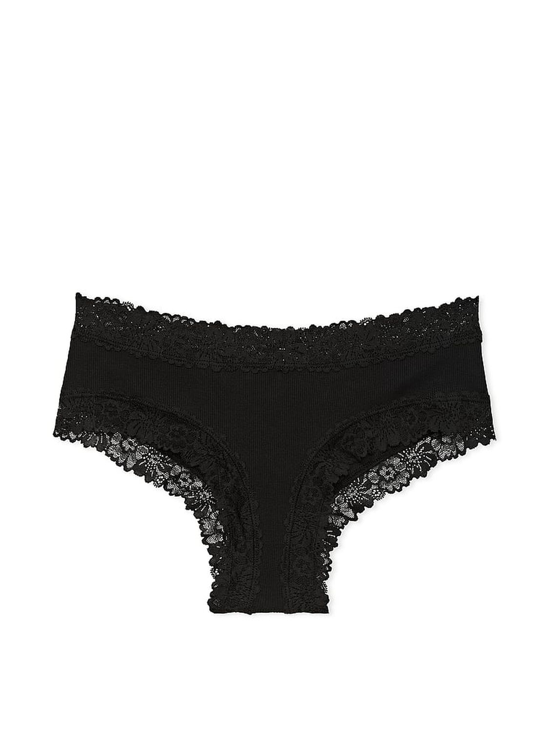 vs Pink Wink Lace-Trim Cheeky Panty Pure Black 3 of 3 