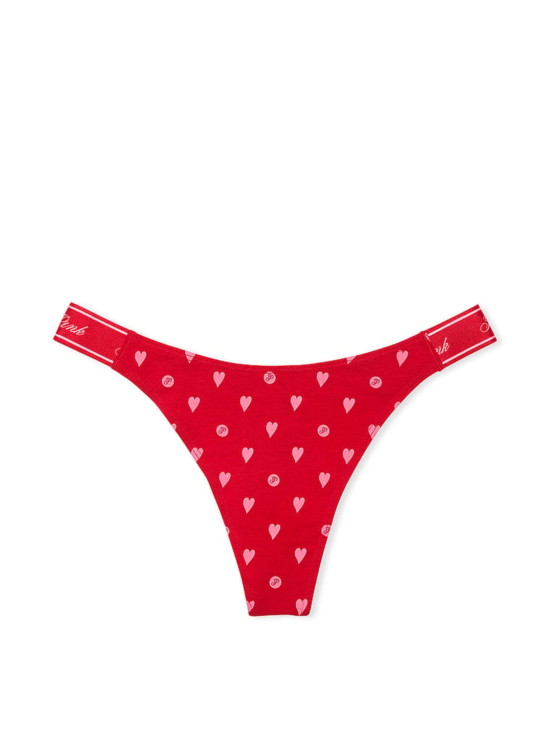 vs Pink Logo Cotton Shine High-Leg Thong Panty Bright Vermillion Heart Dot Print 3 of 3 