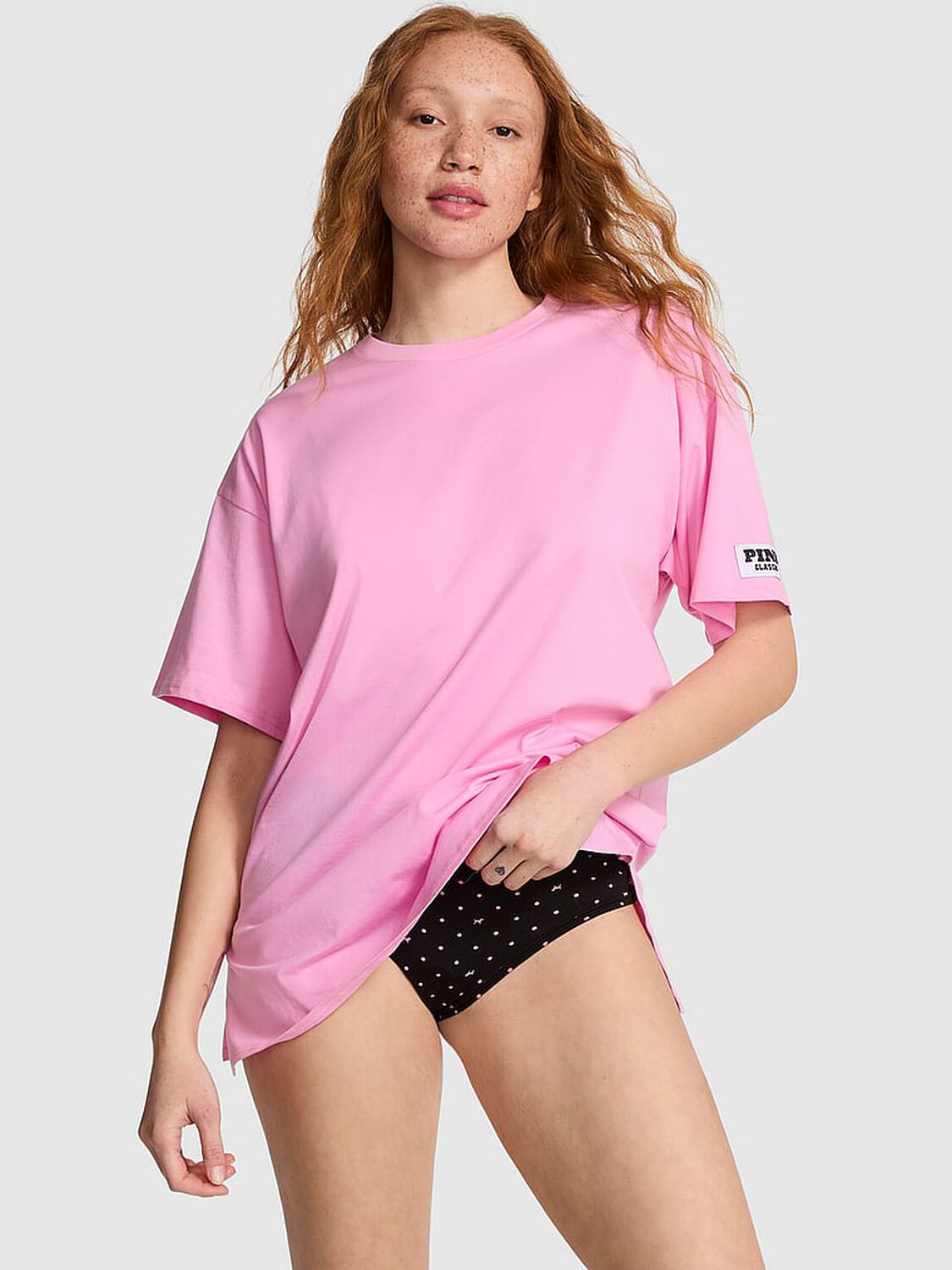 vs Pink Cotton Oversized Side-Slit Sleepshirt Pink Lollipop 1 of 3 