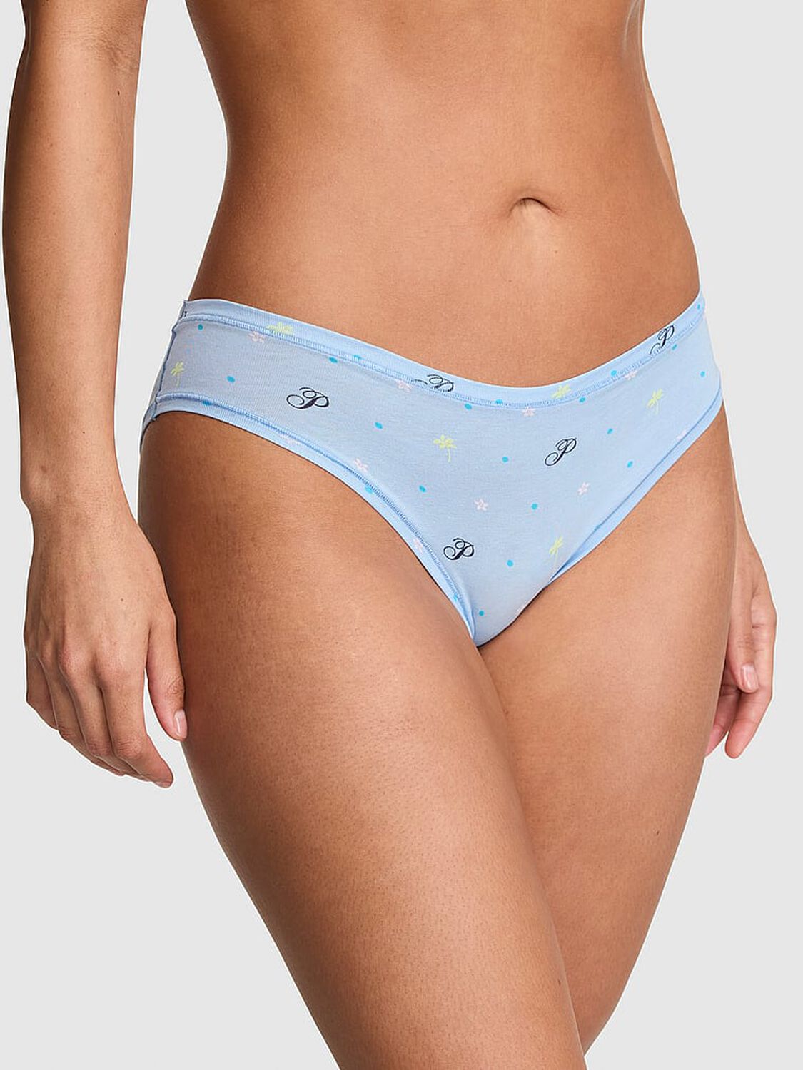 vs Pink Cotton Cheeky Panty Blue Dancer P Script Floral Print 1 of 2 