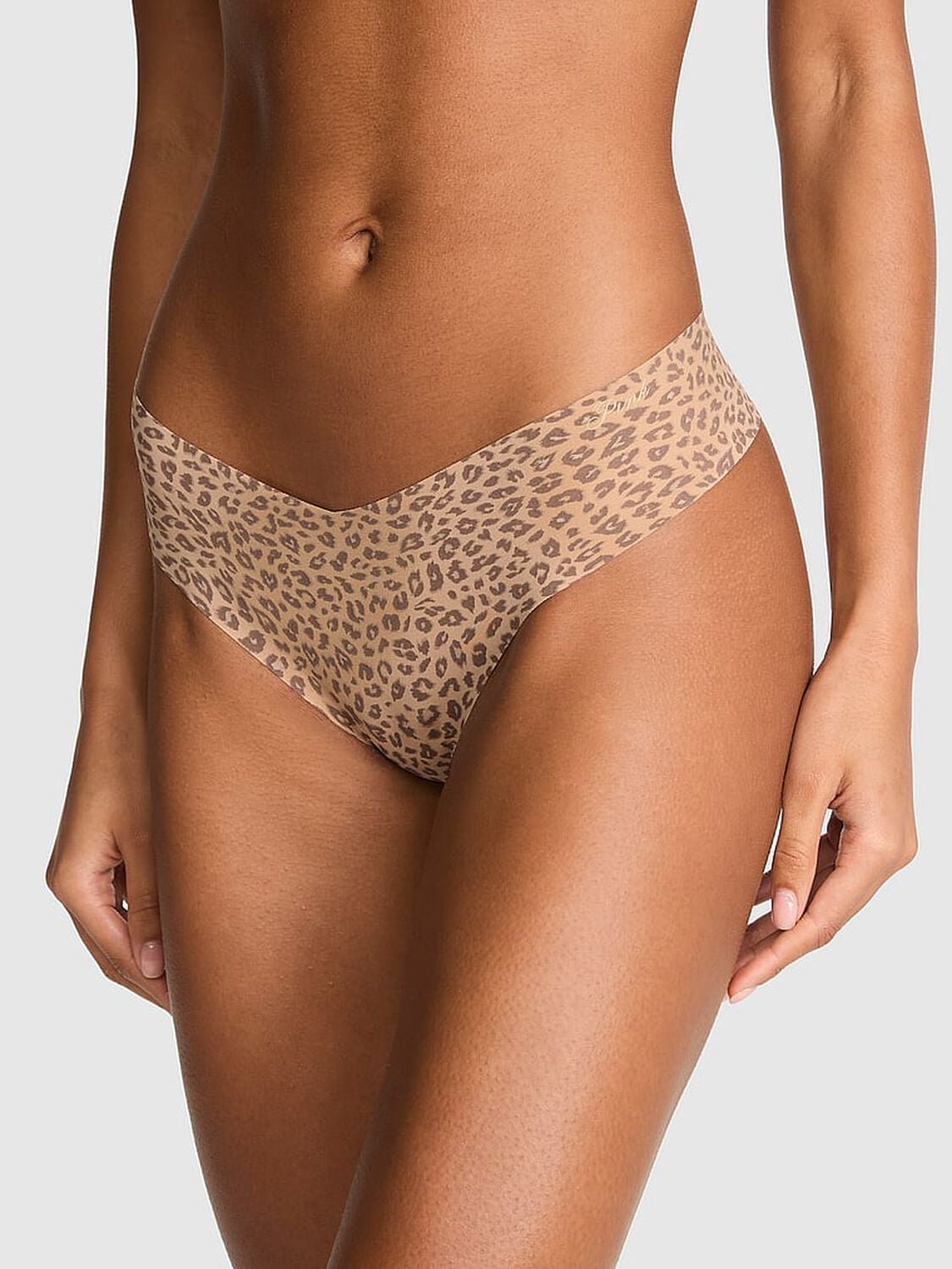 vs Pink No-Show Thong Panty Light Brown Leopard Print 1 of 3 