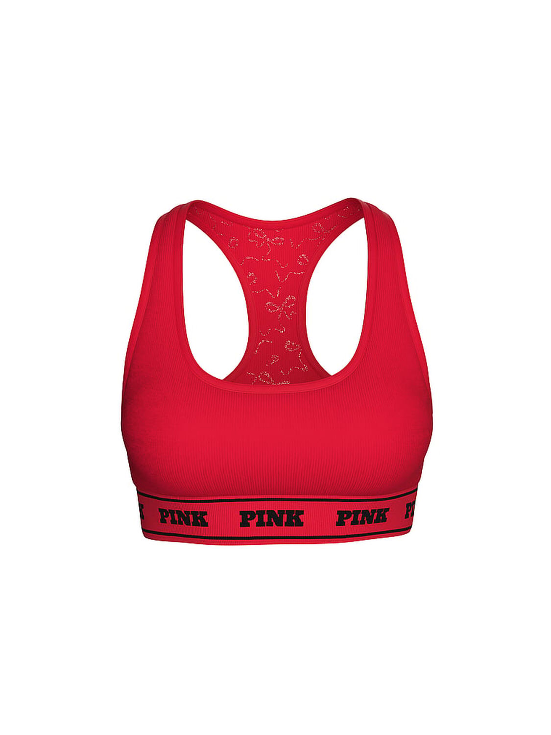 vs Pink Seamless Reversible Sports Bra Red Pepper Lurex Bows 1 of 3 