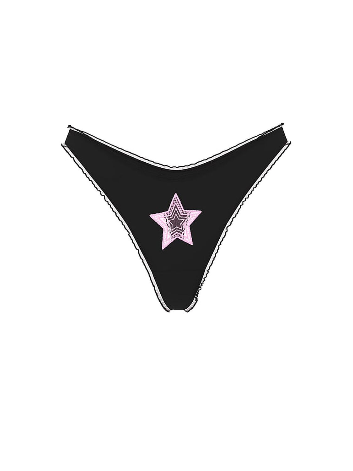 vs Pink Cotton High-Leg Thong Panty Black With Pink Star Patch 1 of 1 
