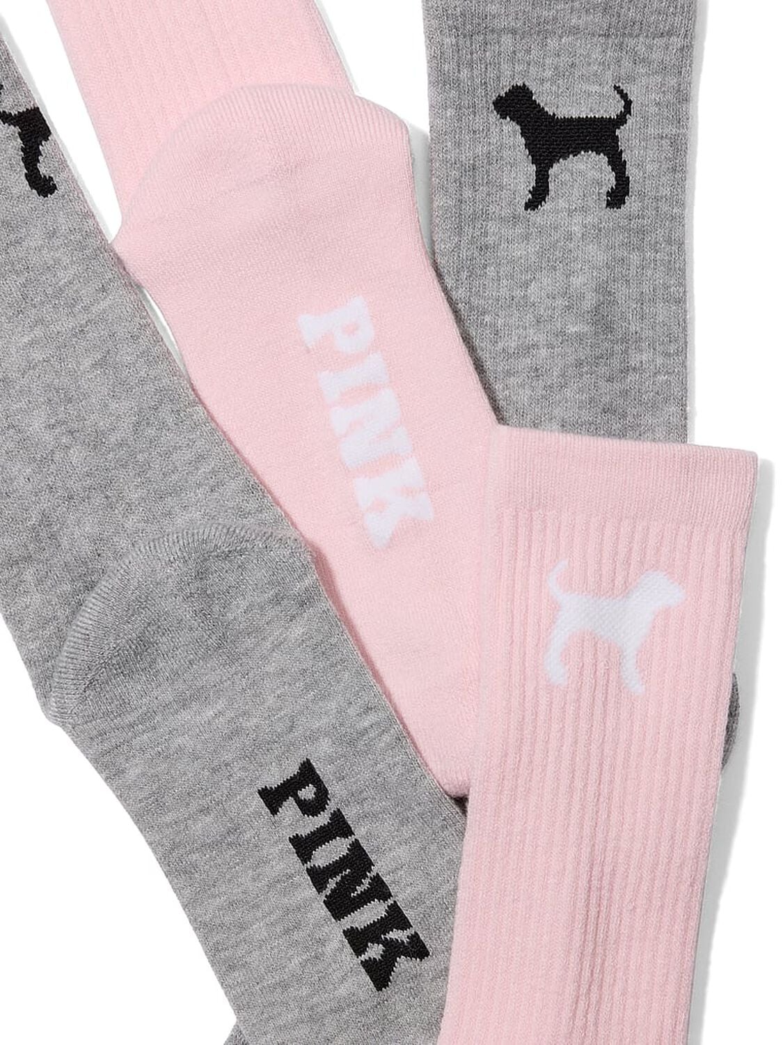 vs Pink 2-Pack Crew Socks Medium Heather Grey/Dollhouse Dog 2 of 2 