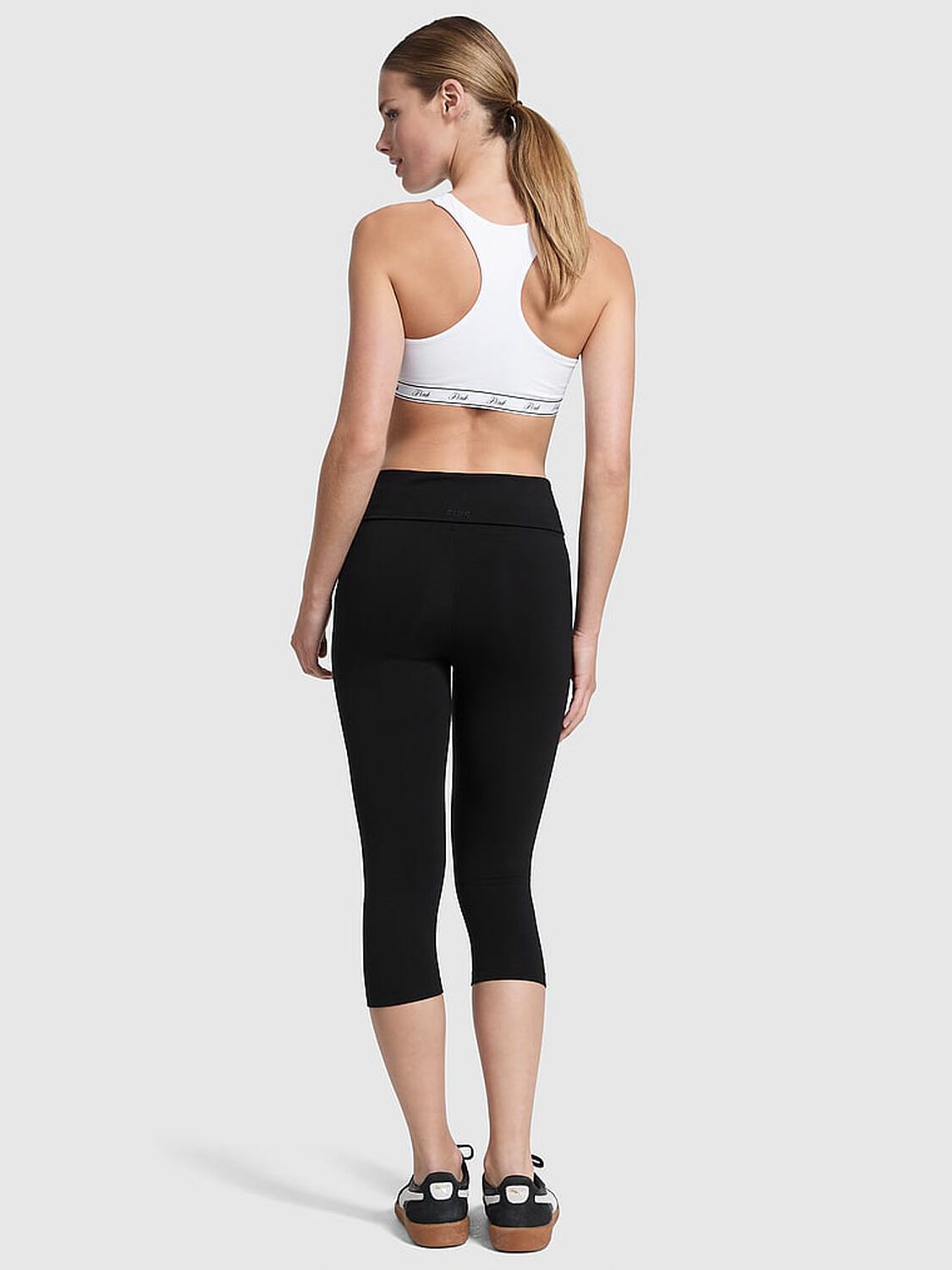 vs Pink All-Day Cotton Foldover Capri Leggings Pure Black 2 of 2 
