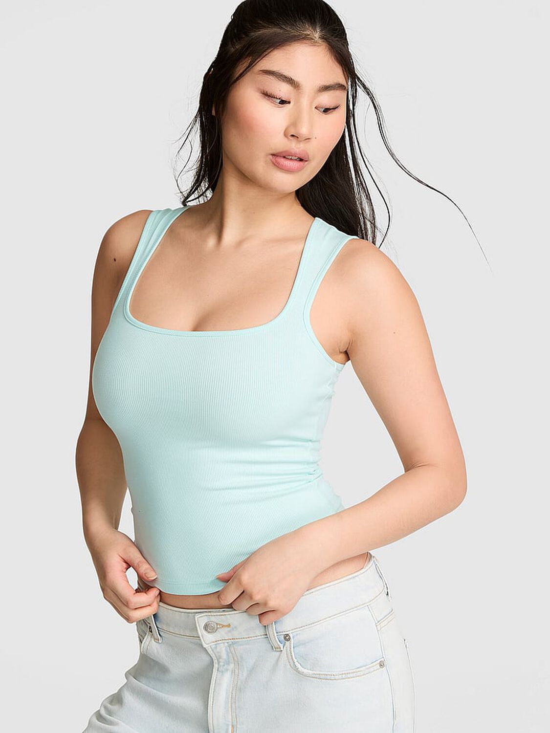 vs Pink All-Day Soft Ribbed Tank Top Spray Blue 1 of 2 