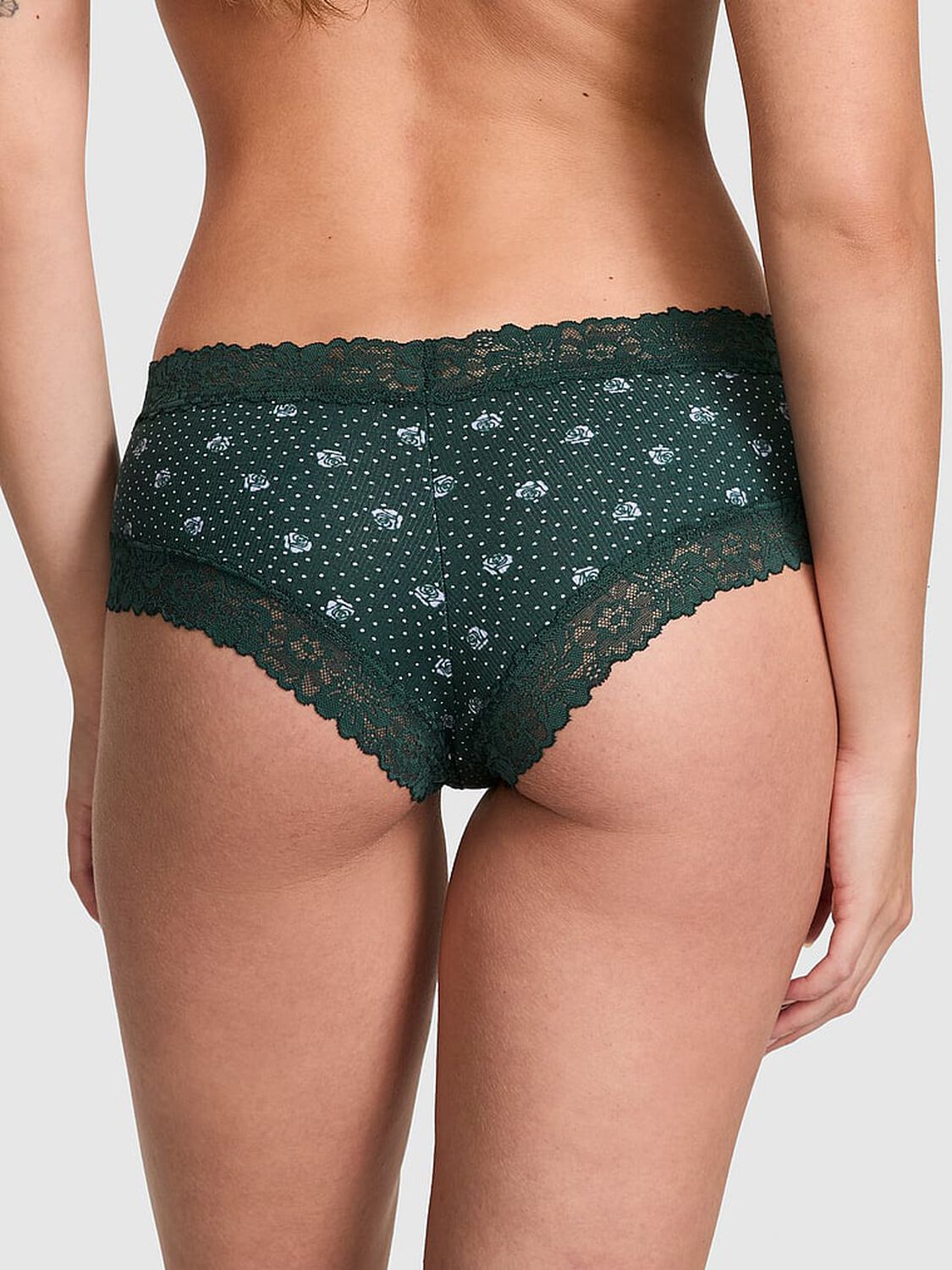 vs Pink Wink Lace-Trim Cheeky Panty Green Floral Print 2 of 3 