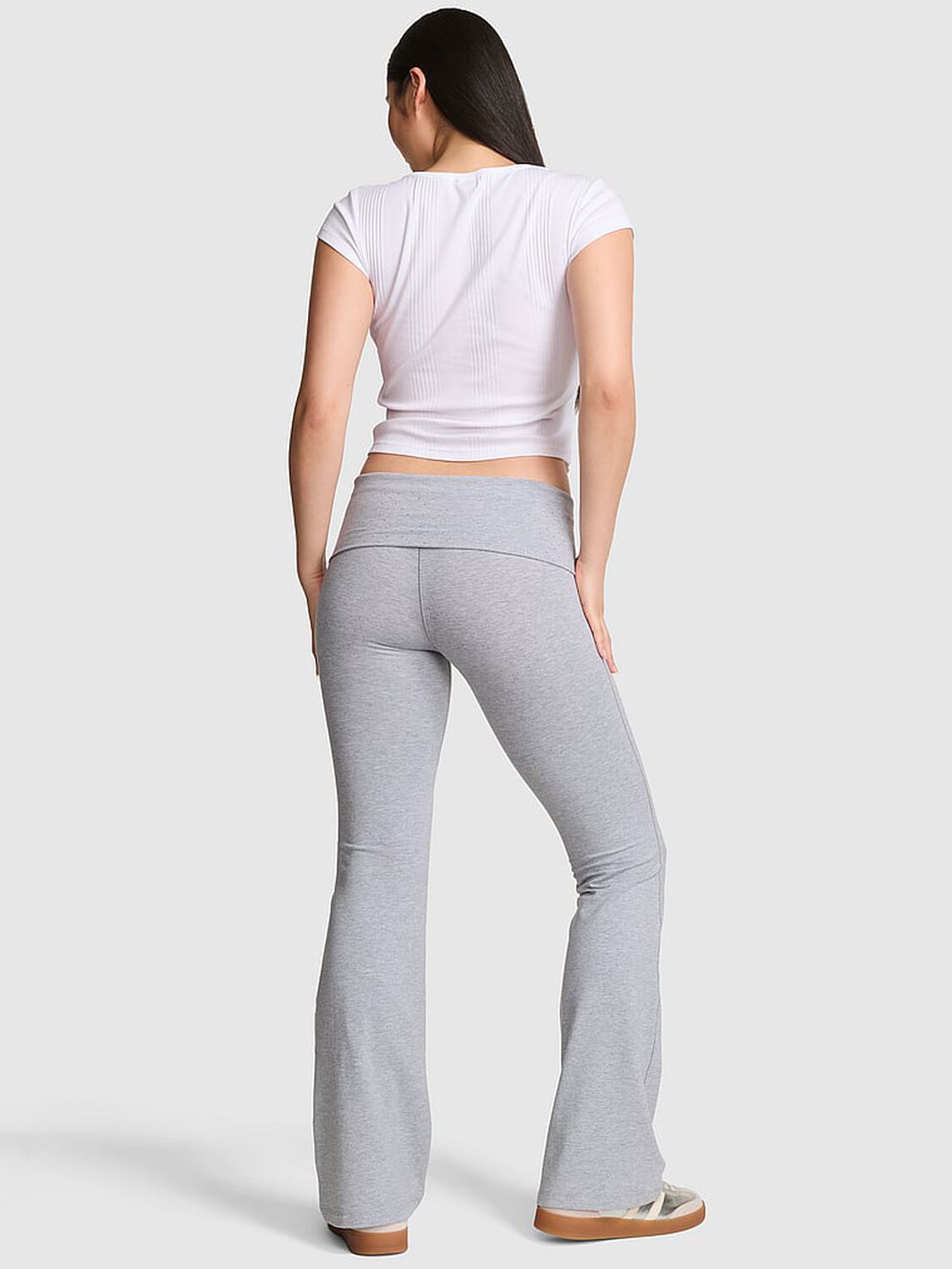 vs Pink All-Day Cotton Foldover Flare Leggings Medium Heather Grey Bling Game Day Capsule 2 of 4 