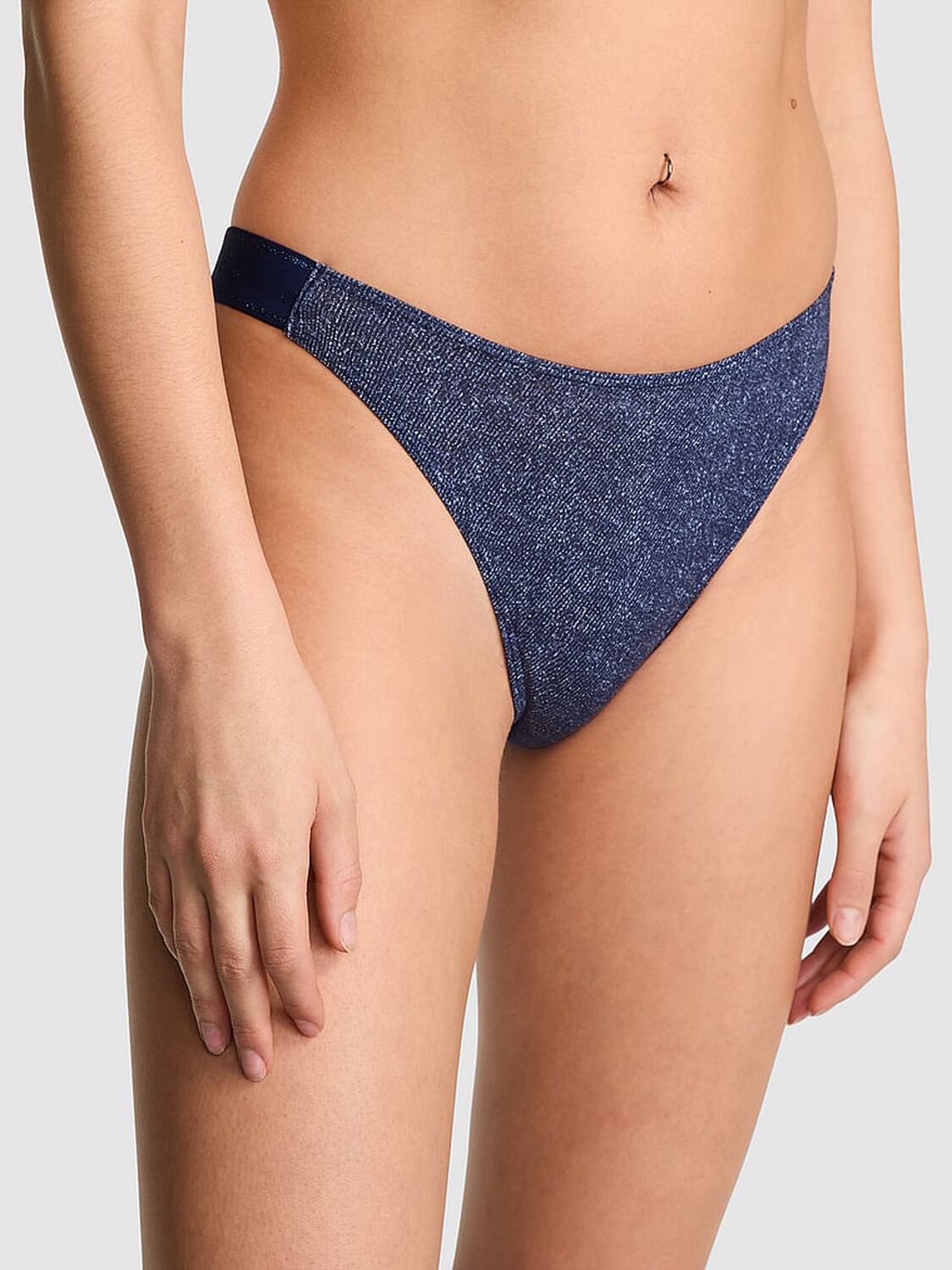 vs Pink Logo Cotton High-Leg Thong Panty 1 of 3 