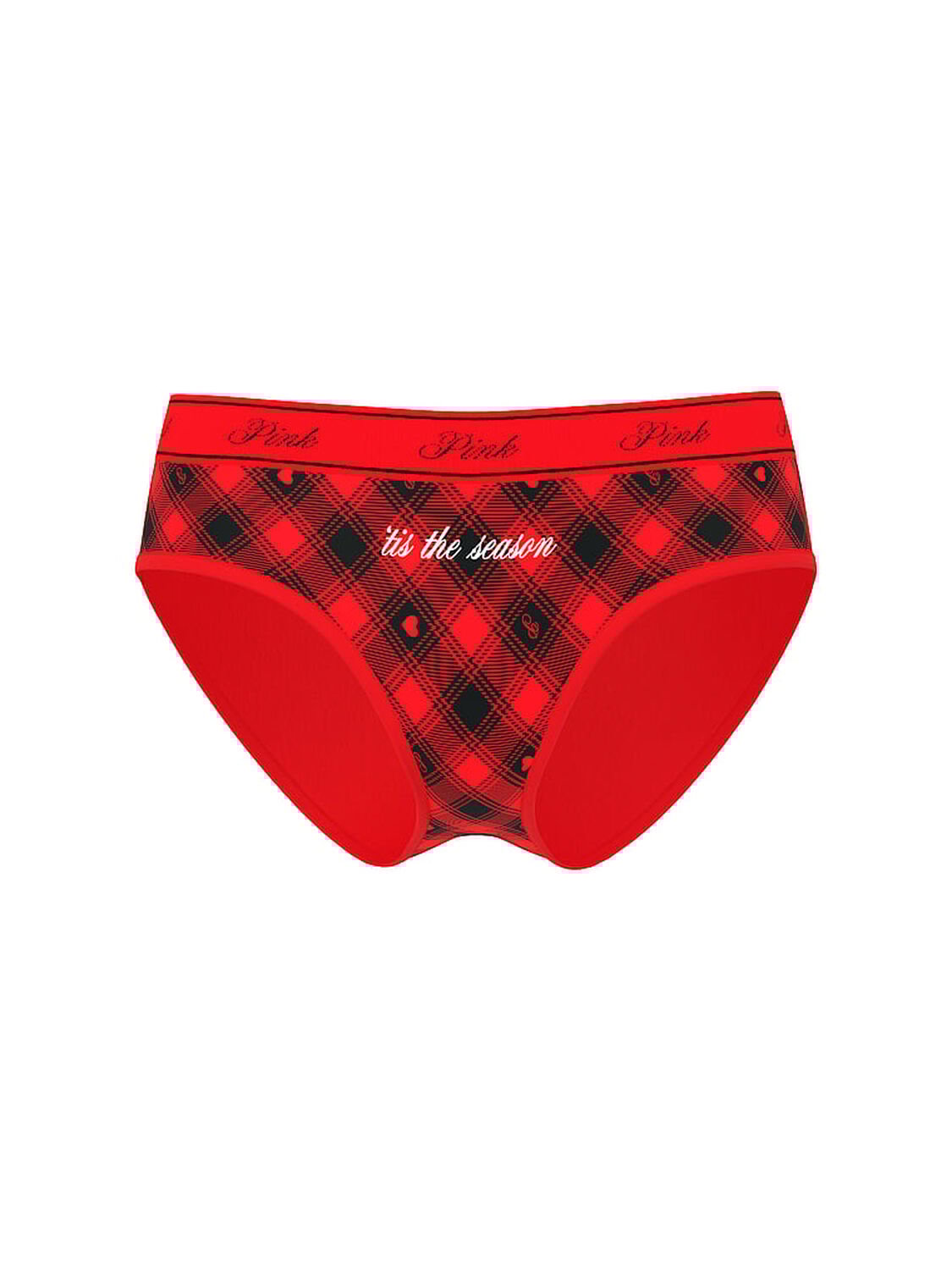 vs Pink Logo Cotton Hiphugger Panty Bright Vermillion Plaid Print Foil 'Tis The Season Graphic 3 of 3 
