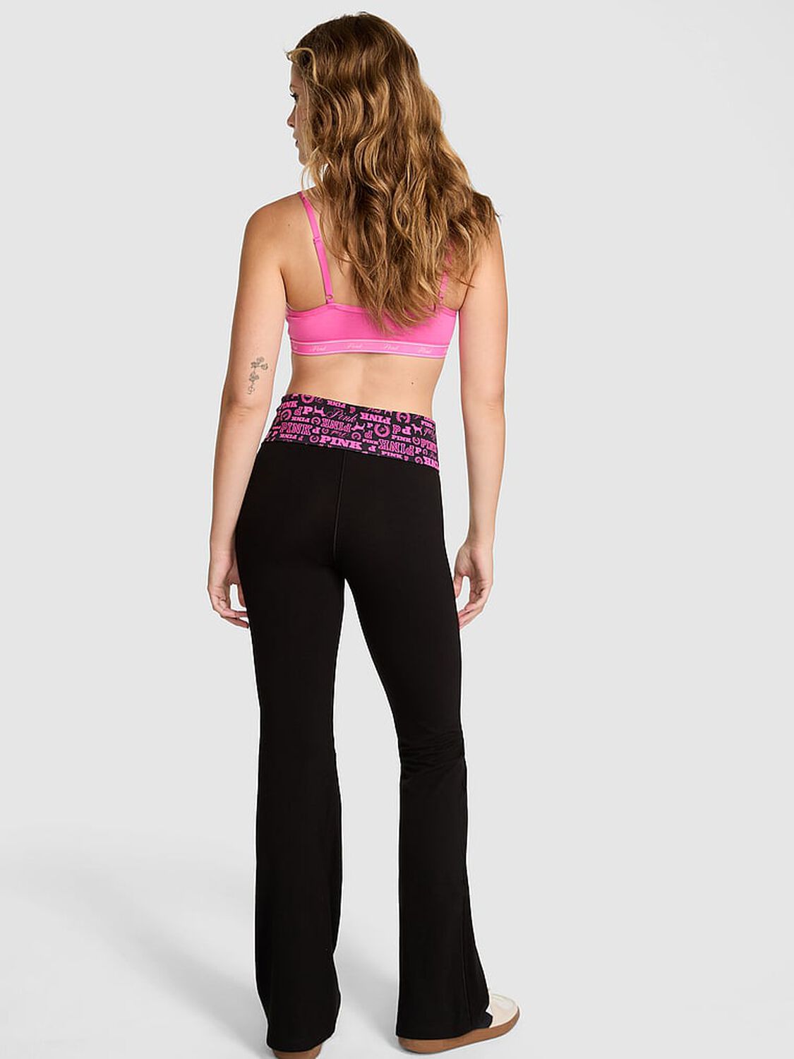vs Pink All-Day Cotton Foldover Flare Leggings Limited Edition Pure Black 2 of 3 