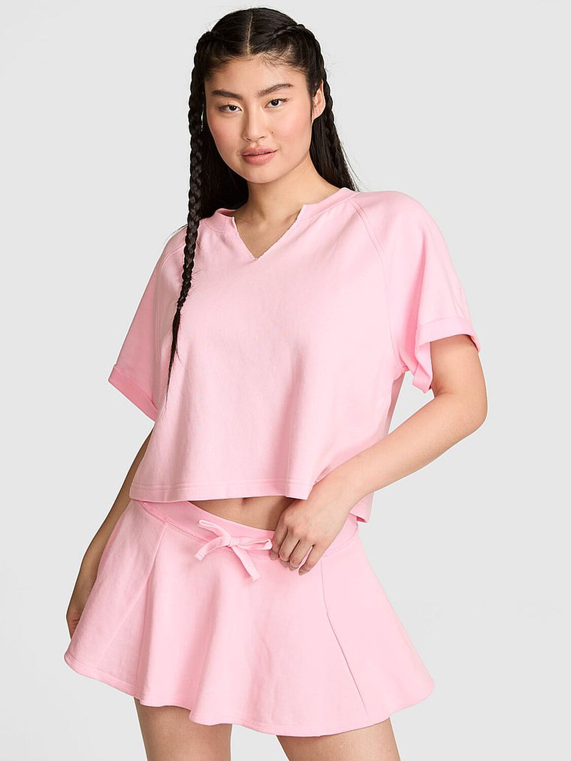 vs Pink Campus Terry&trade; Short-Sleeve Crew Sweatshirt 1 of 3 