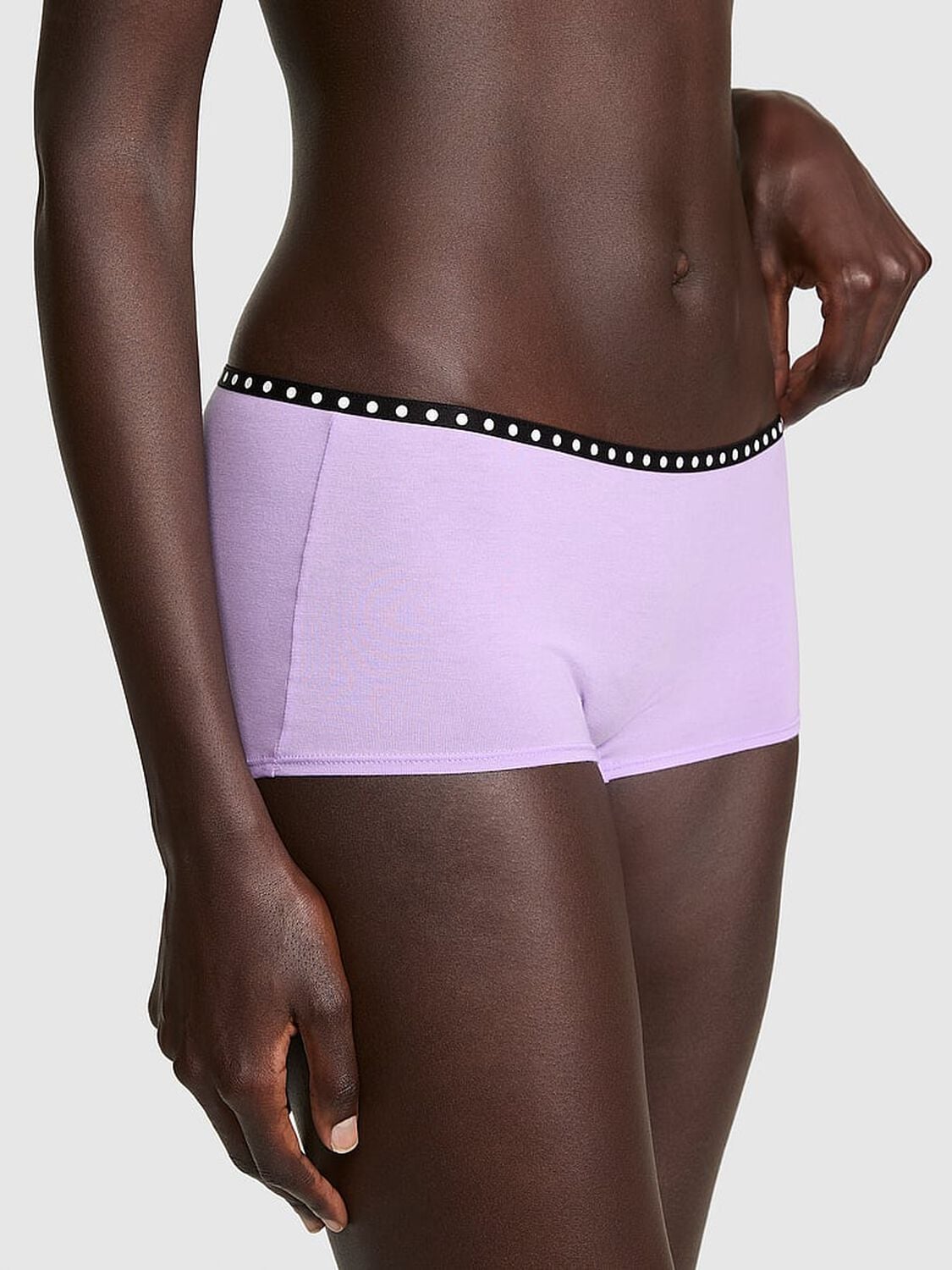 vs Pink Logo Cotton Boyshort Panty Lilac Crush With Univ Pink 1986 Graphic 1 of 3 