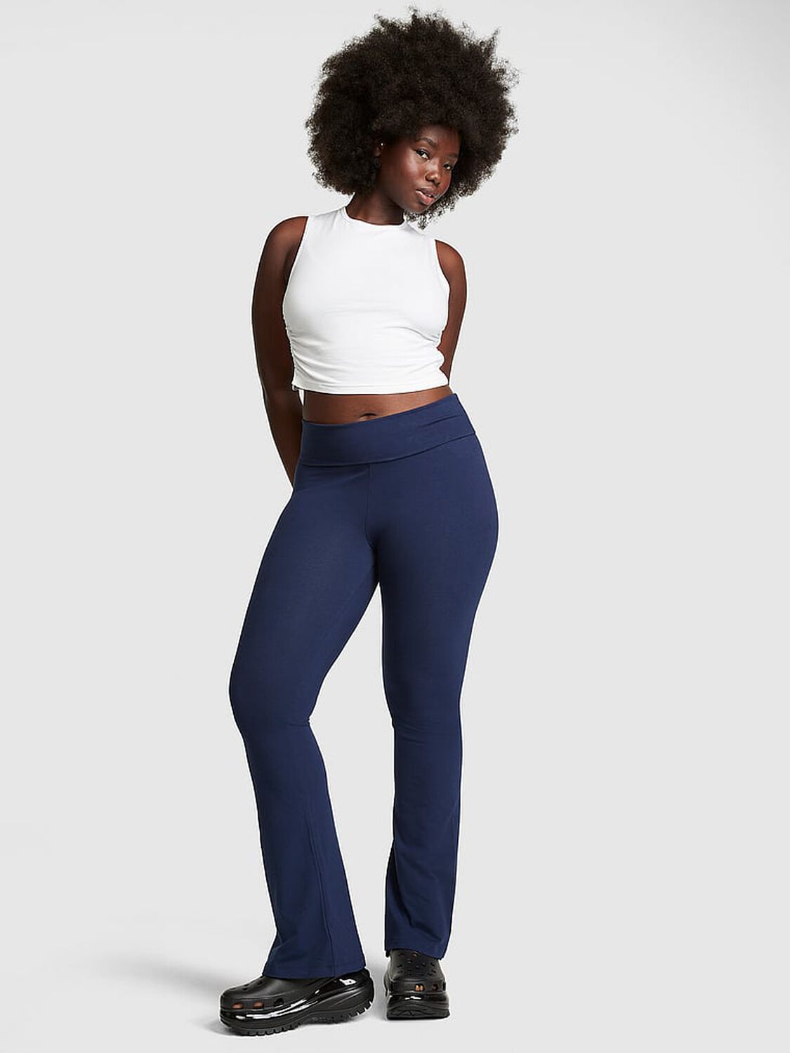 vs Pink All-Day Cotton Foldover Flare Leggings 1 of 3 