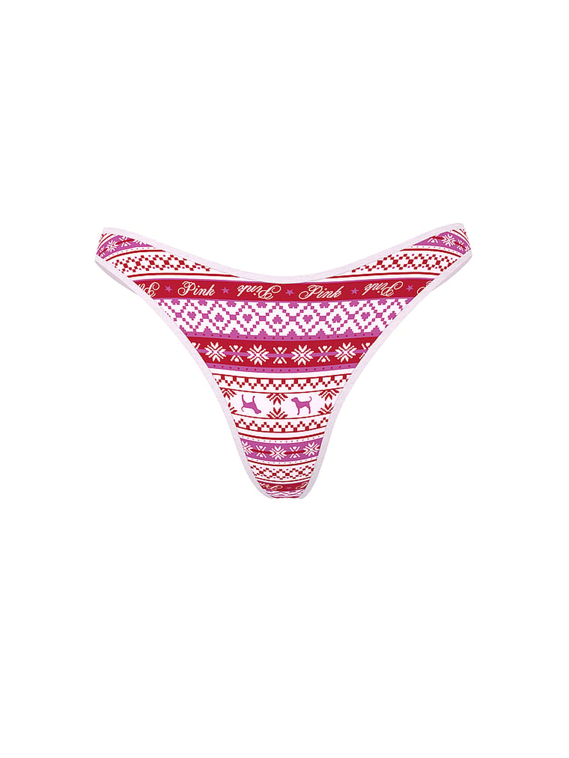 pink Pink Cotton High-Leg Thong Panty Bright Vermillion Fairisle Print 3 of 3 