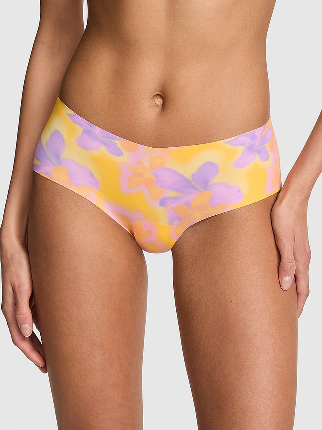 vs Pink No-Show Cheeky Panty Yellow Hibiscus Floral Print 1 of 3 