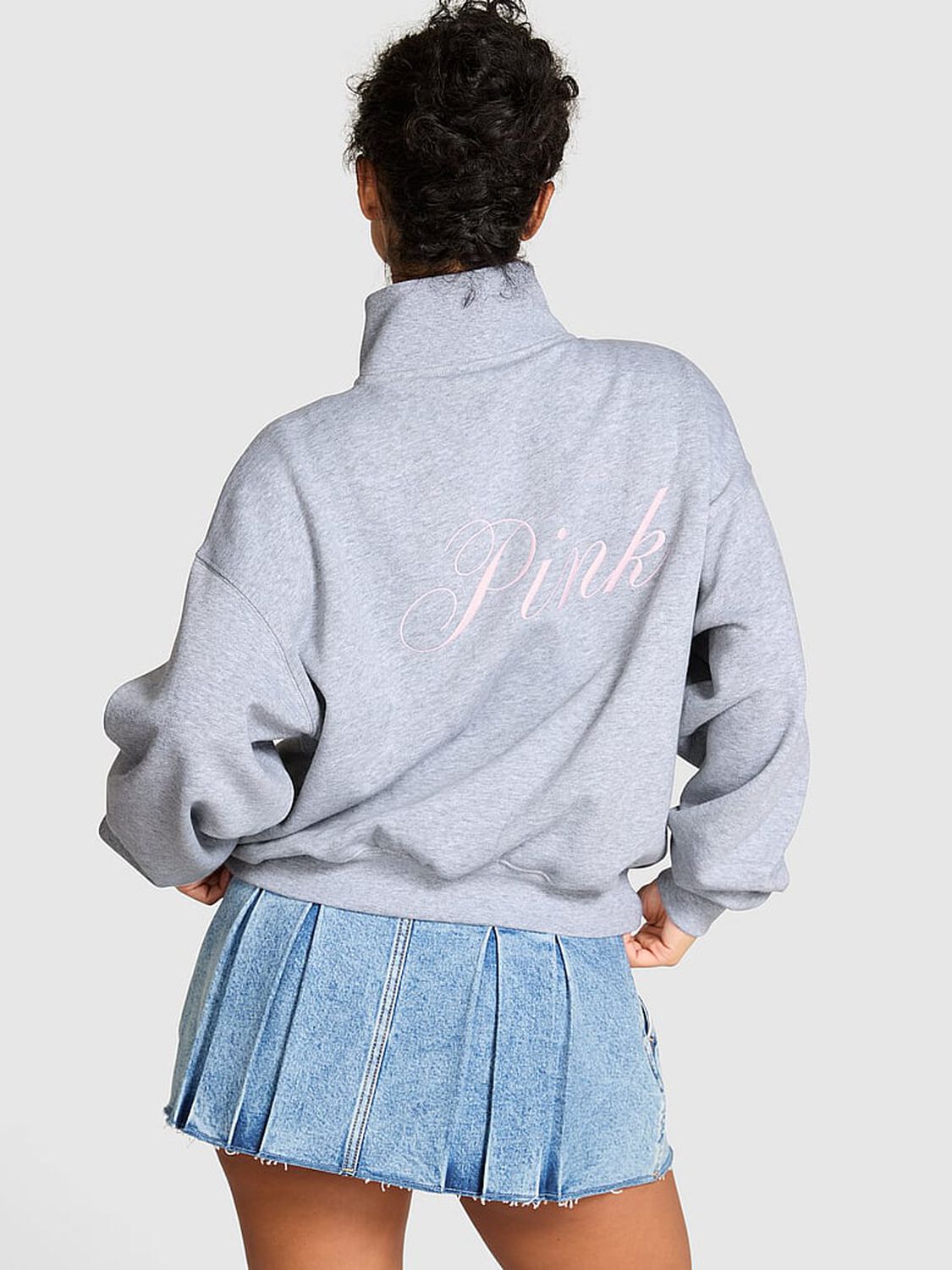 vs Pink Ivy Fleece Quarter-Zip Sweatshirt Vs Medium Heather Grey Holiday 2 of 2 