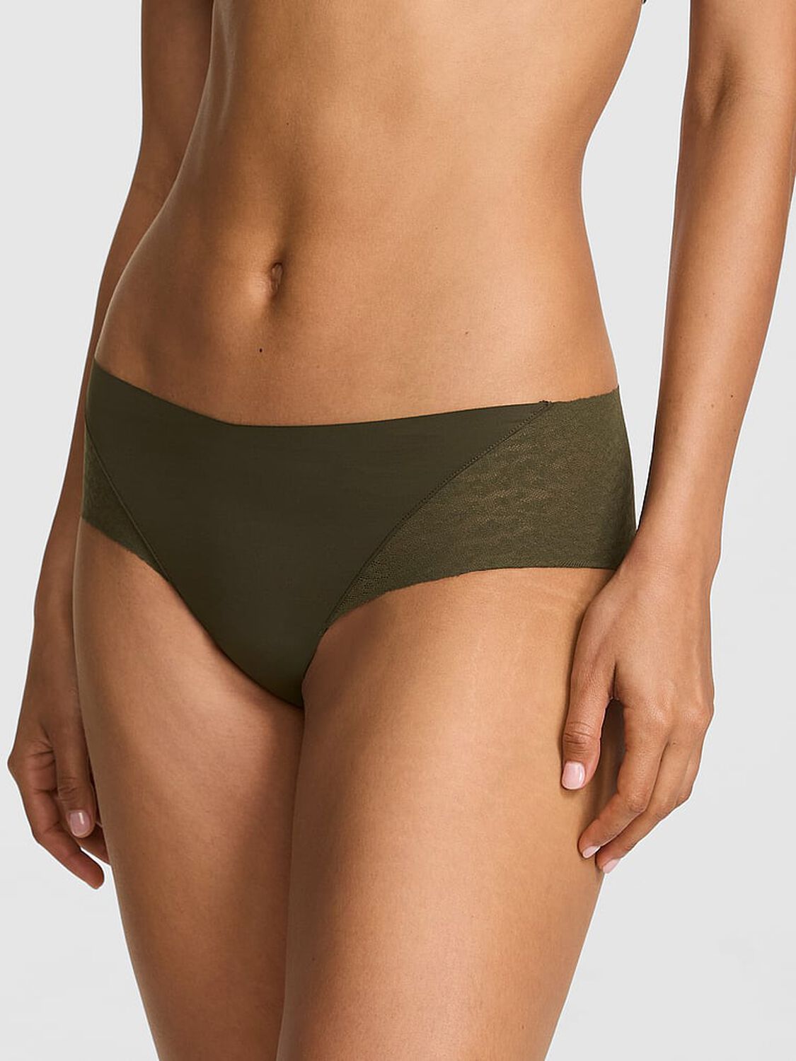 vs Pink No-Show Cheeky Panty Olive 1 of 3 