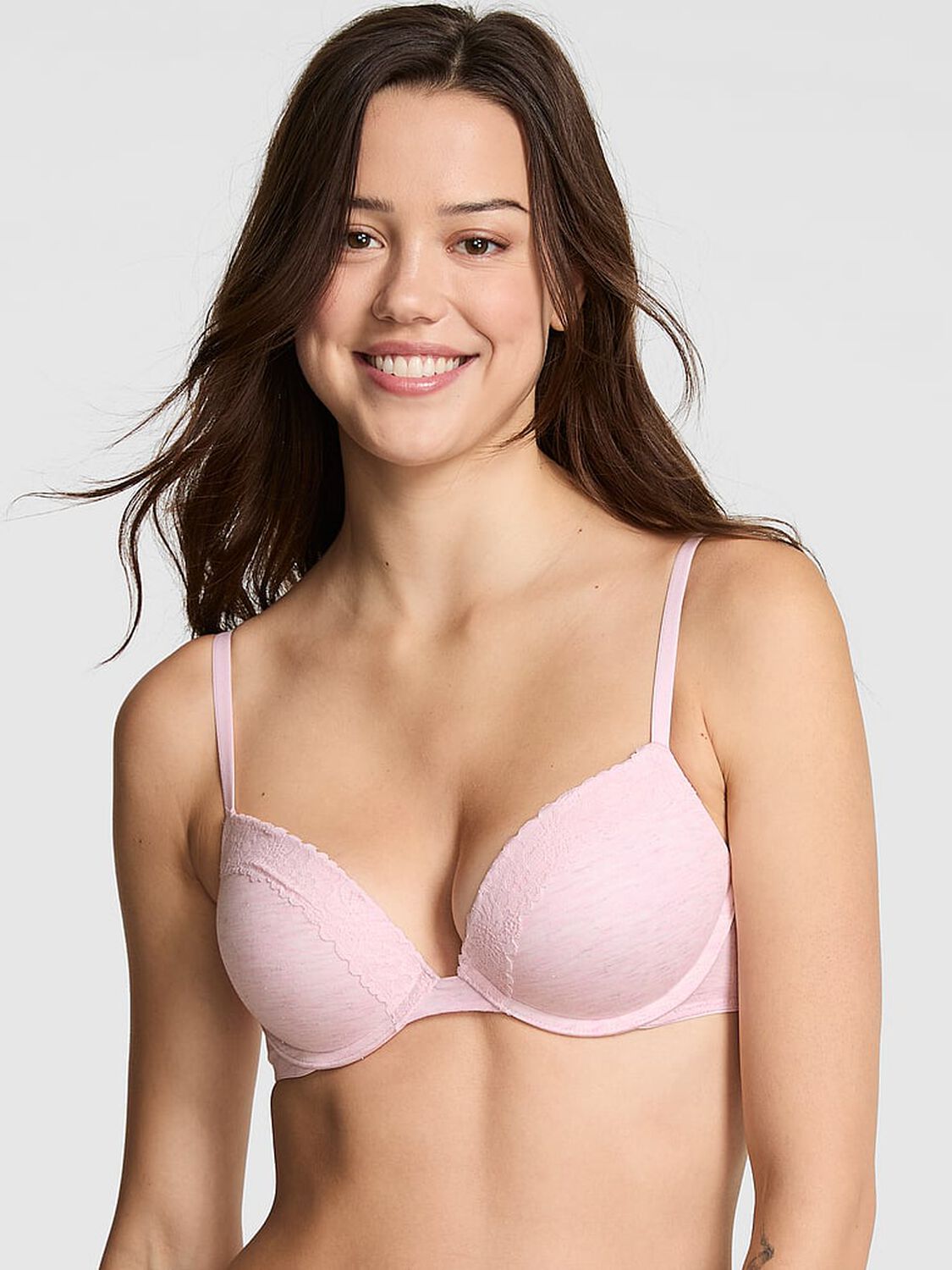 vs Pink Wear Everywhere Wear Everywhere Super Push-Up Bra Heather Pink Petal Silver 1 of 3 