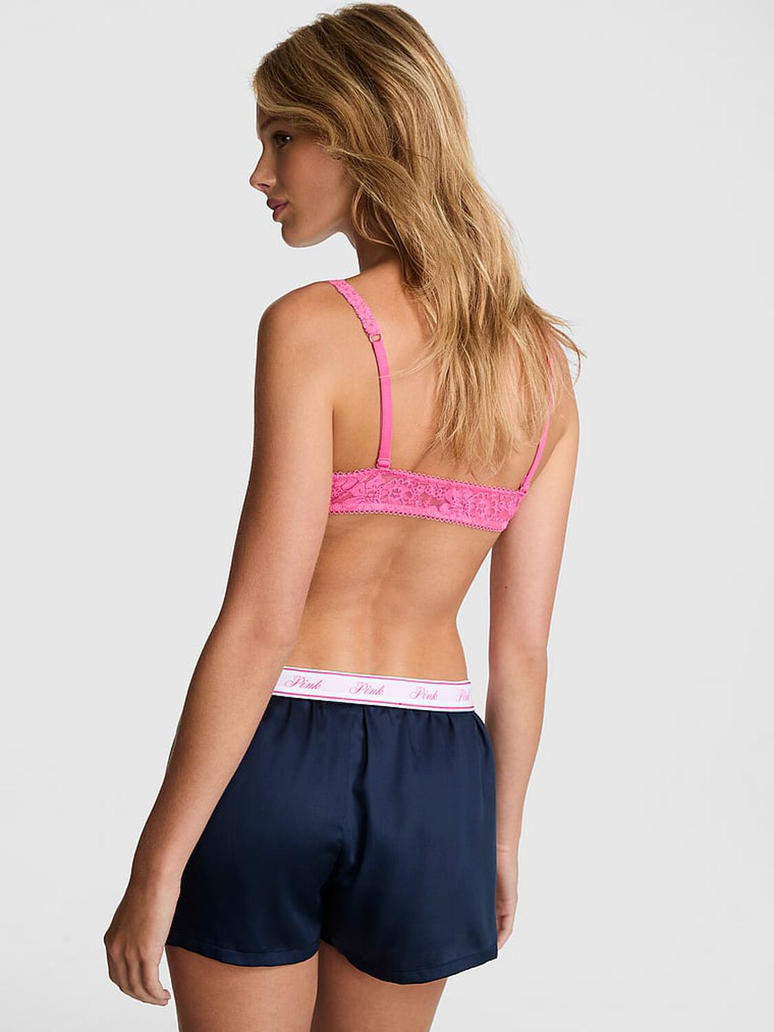 vs Pink Silky Sleep Boxy Pajama Shorts Noir Navy 2 of 3 