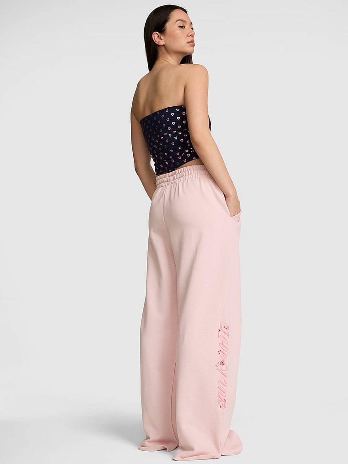vs Pink Campus Fleece&trade; Wide-Leg Split-Hem Sweatpants Dollhouse 2 of 3 