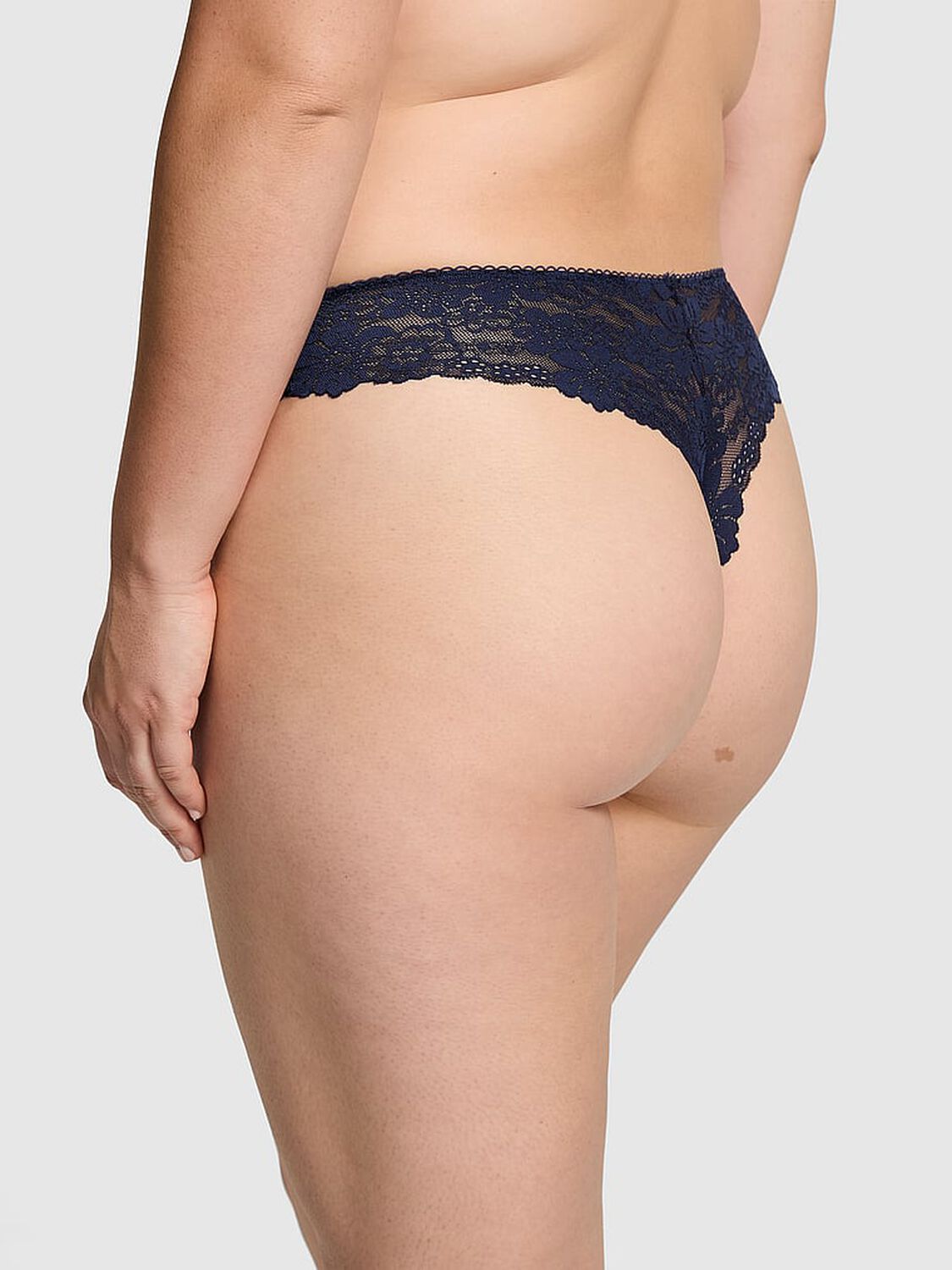 vs Pink No-Show Thong Panty Midnight Navy Lace Trim 2 of 3 