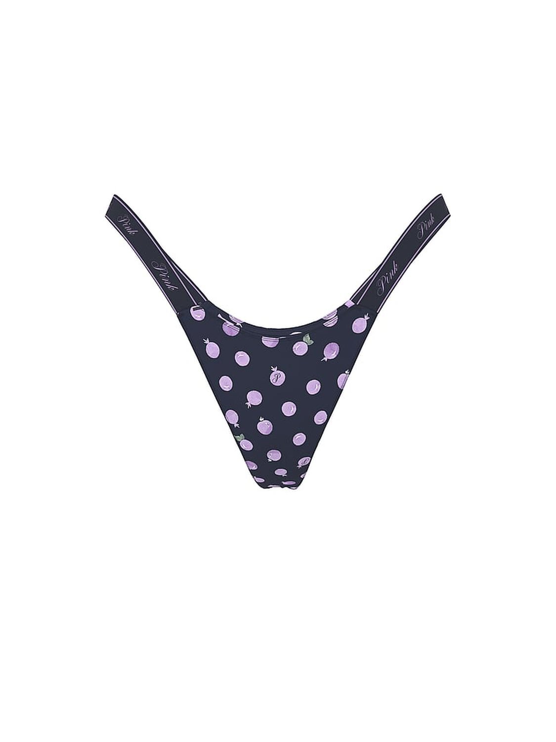 vs Pink Logo Cotton High-Leg Micro Thong Panty Navy Blueberry Print 1 of 1 